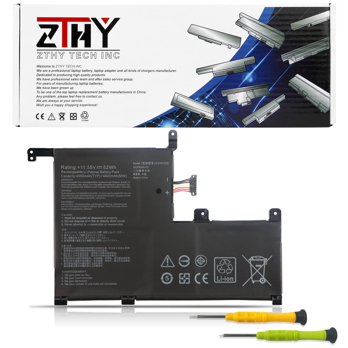 Zthy C31N1703 Laptop Battery Compatible With Asus Zenbook Flip Ux561U Ux561Ua Ux561Un Q505U Q525U Q525Ua Q505Ua Q505Ua Bi5T7 Q52