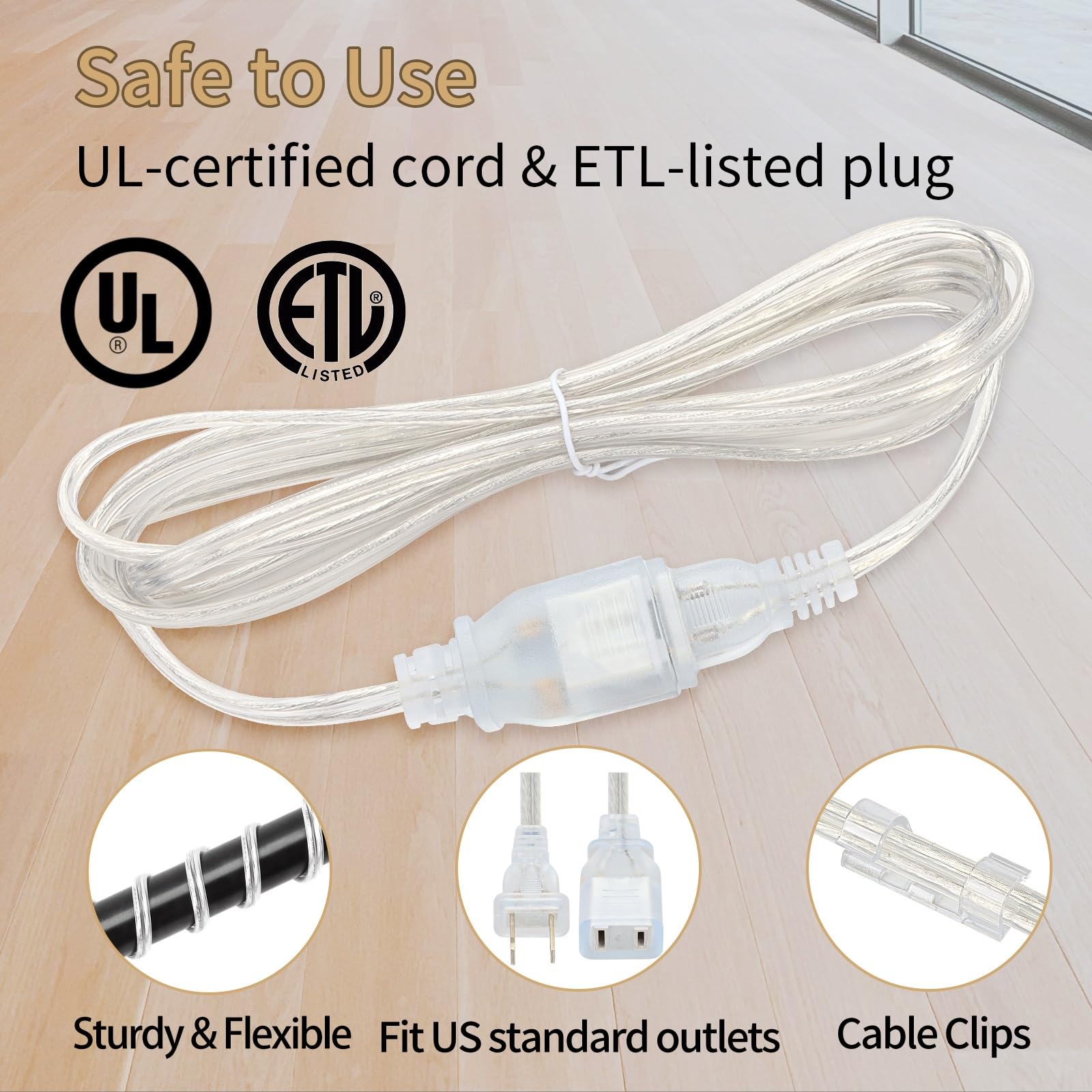 Zlierop 2 Pack Clear Extension Cord, Male To Female Clear Extension Cord Indoor Thin, Ul Certified Thin Extension Cord, 10 Feet