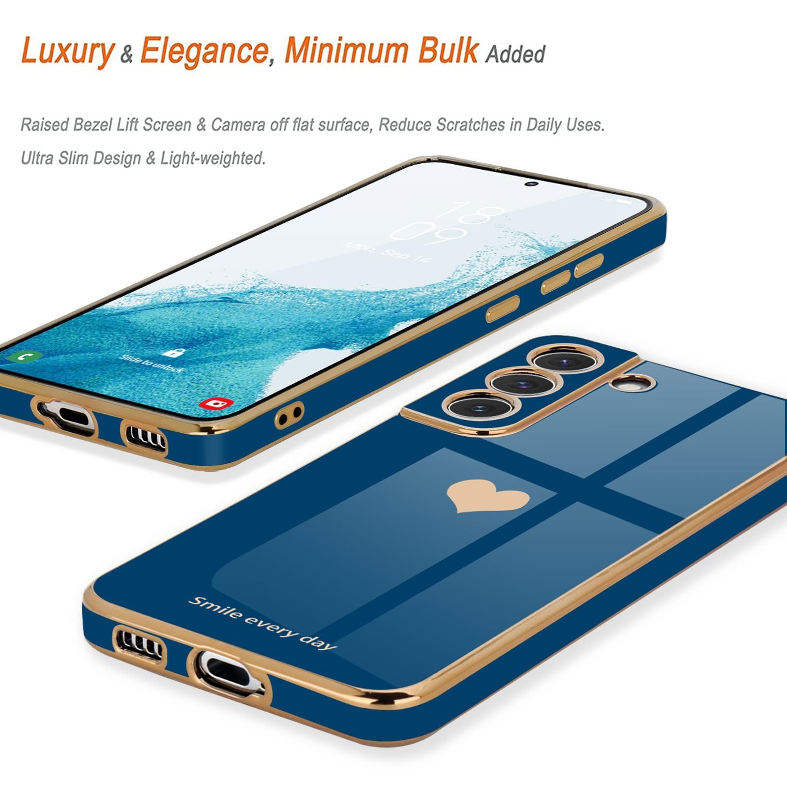 Teageo For Samsung Galaxy S22 5G Case For Women Girl Cute Love Heart Luxury Bling Soft Back Cover Raised Full Camera Protection