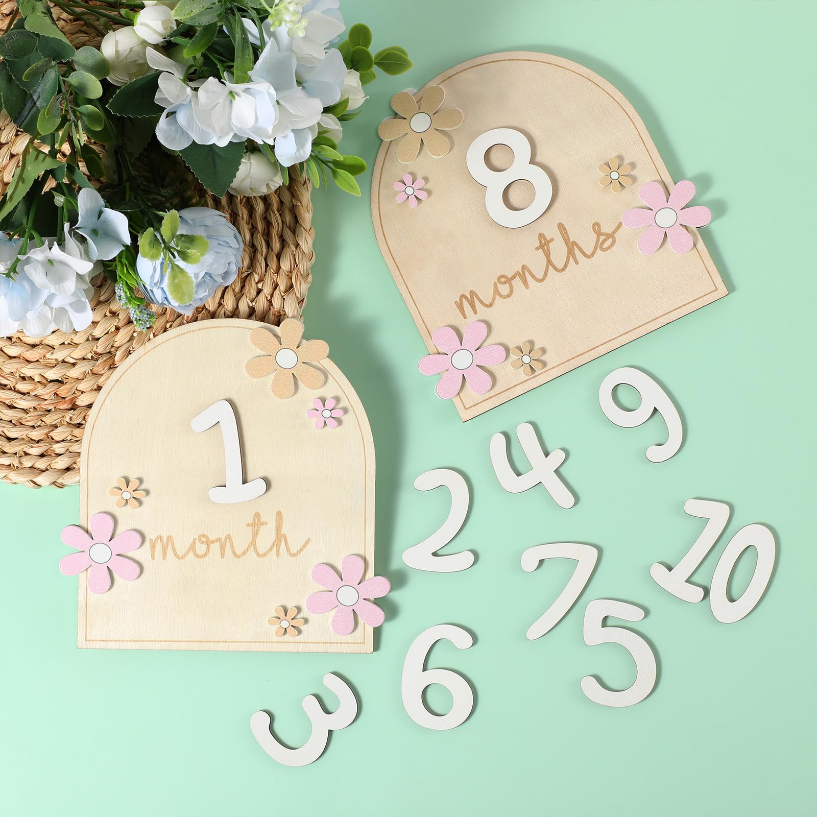 Beeveer Baby Monthly Milestone Cards With 11 Interchangeable Number Set Of 12 For Baby Growth Recording Daisy Wooden Bohemian Mi