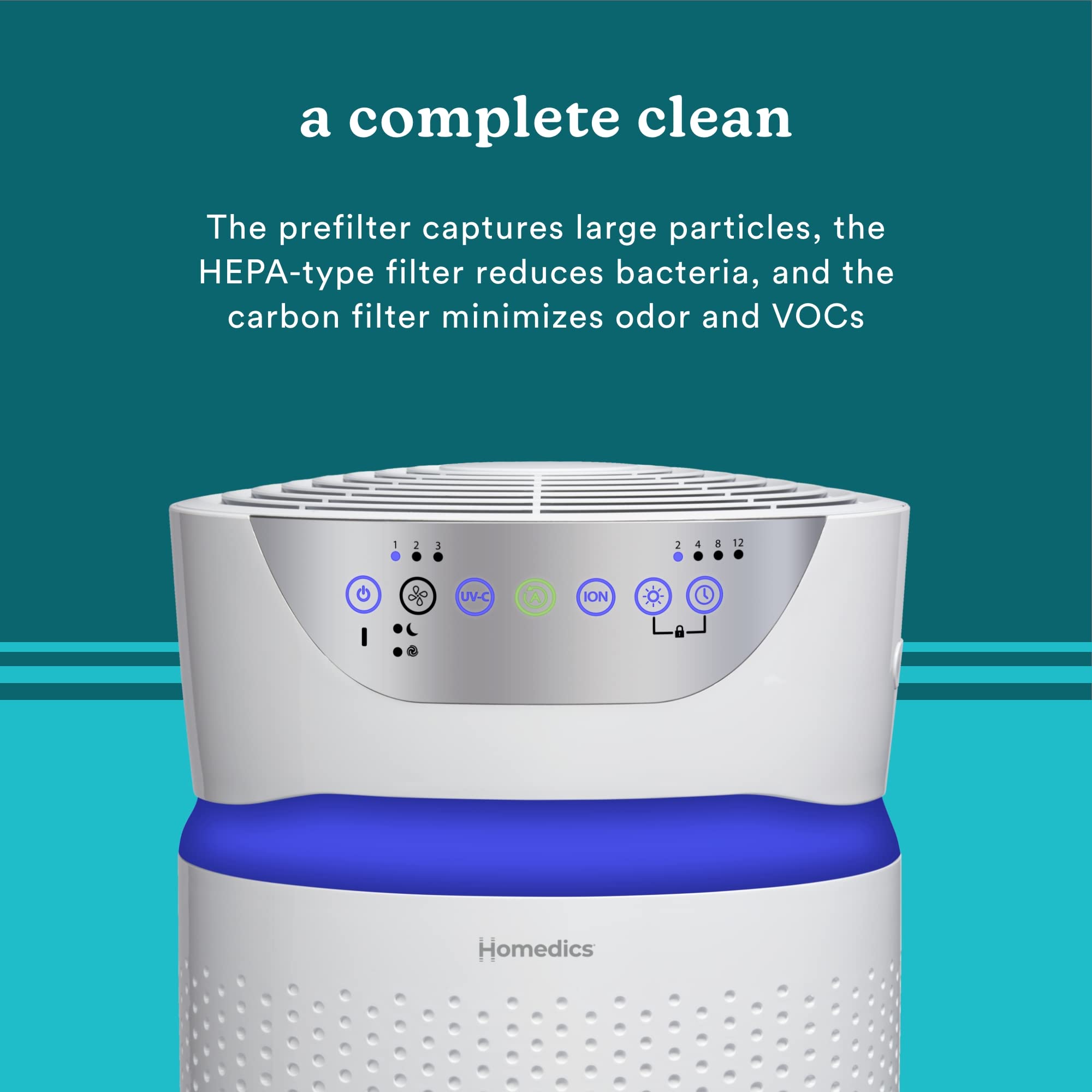 Homedics 5-in-1 UV-C Air Purifier, 360-Degree HEPA Filter, Extra Large Room, White, Model AP-T