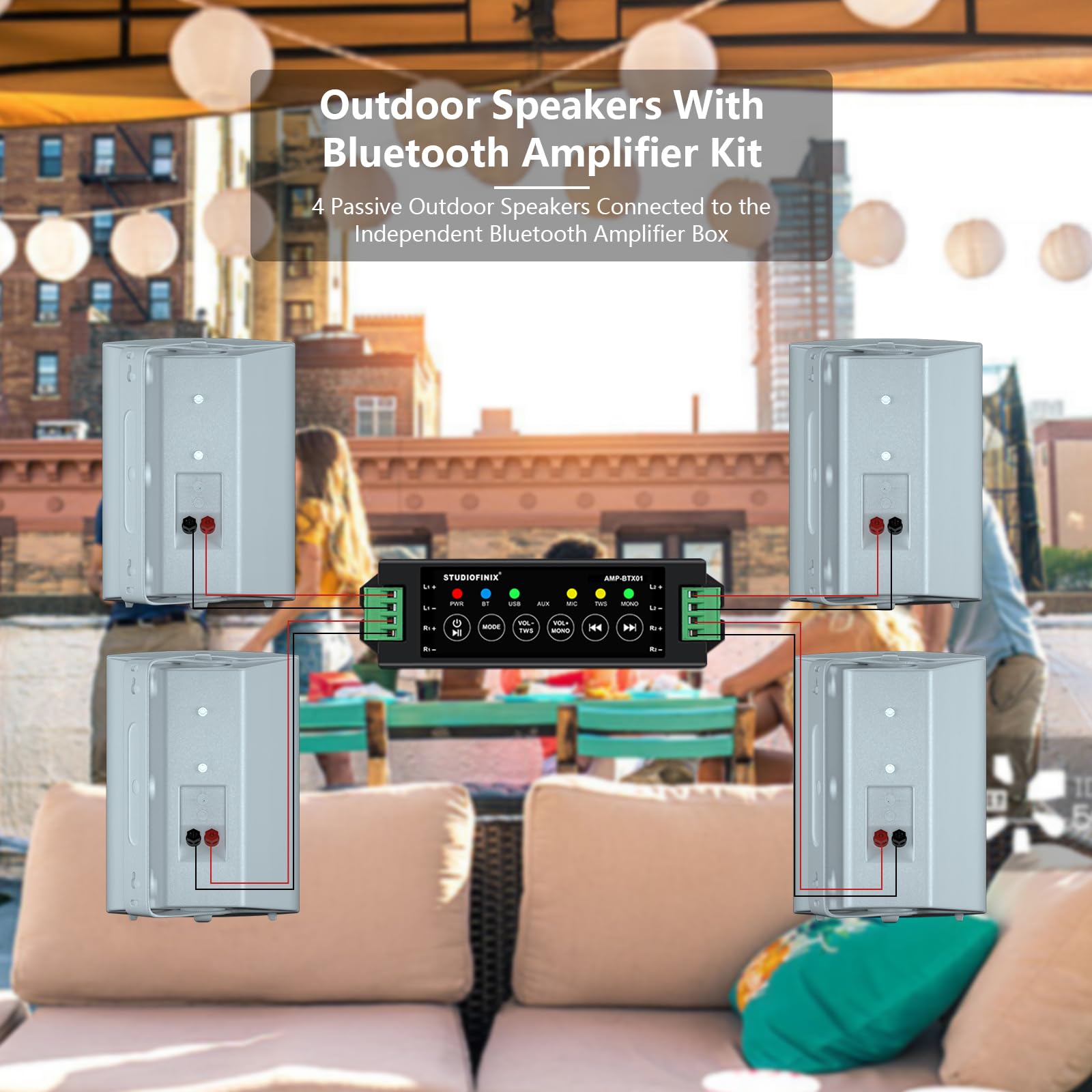 Studiofinix 800W 6.5 Inch Bluetooth Outdoor Speakers Waterproof Wired With Multifunctional Amplifier Wall Mount Weatherproof Lou