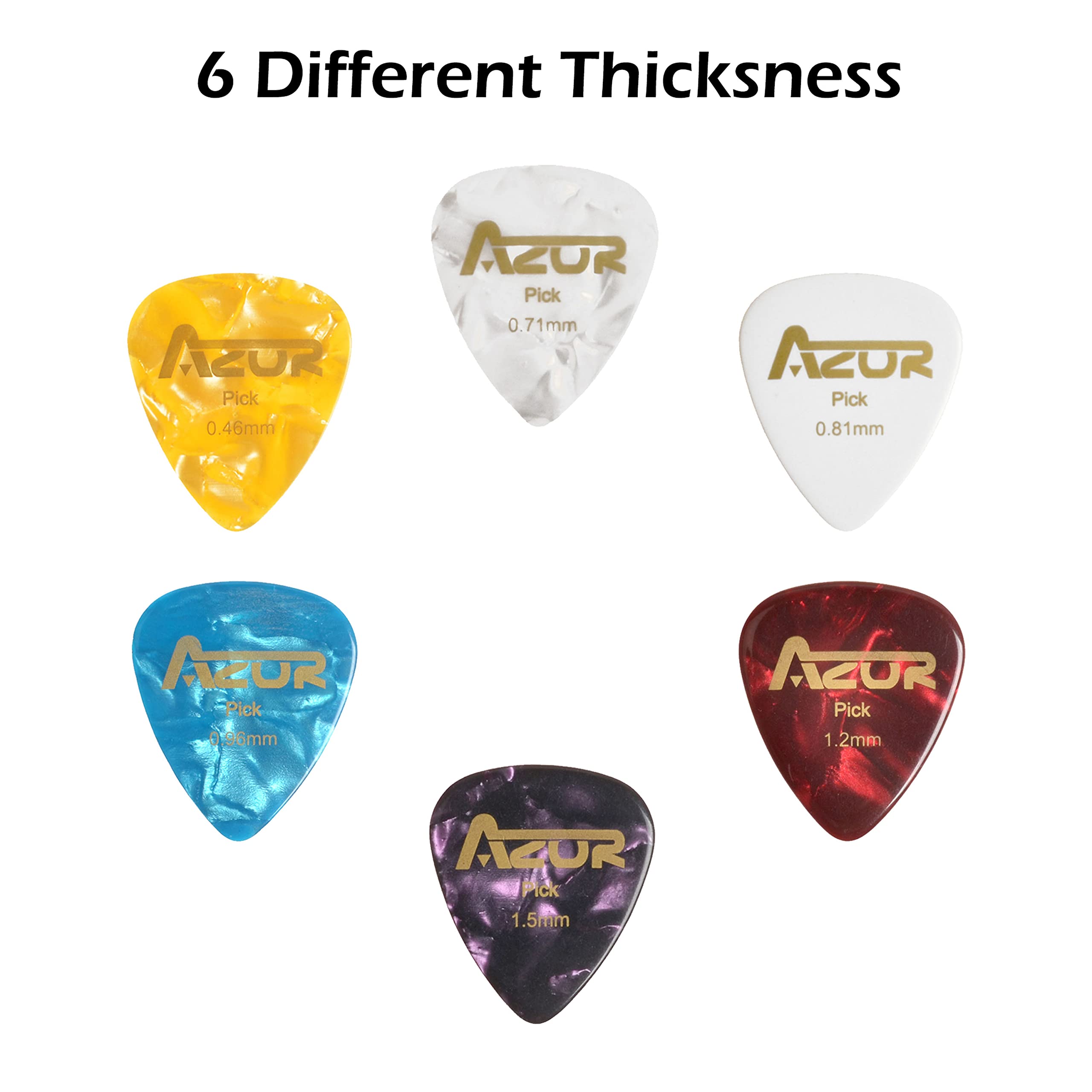 Azor Celluloid Guitar Picks 18 Pack Includes Thin, Medium & Heavy & Extra Heavy For Acoustic Guitar Electric Guitar Ukulele