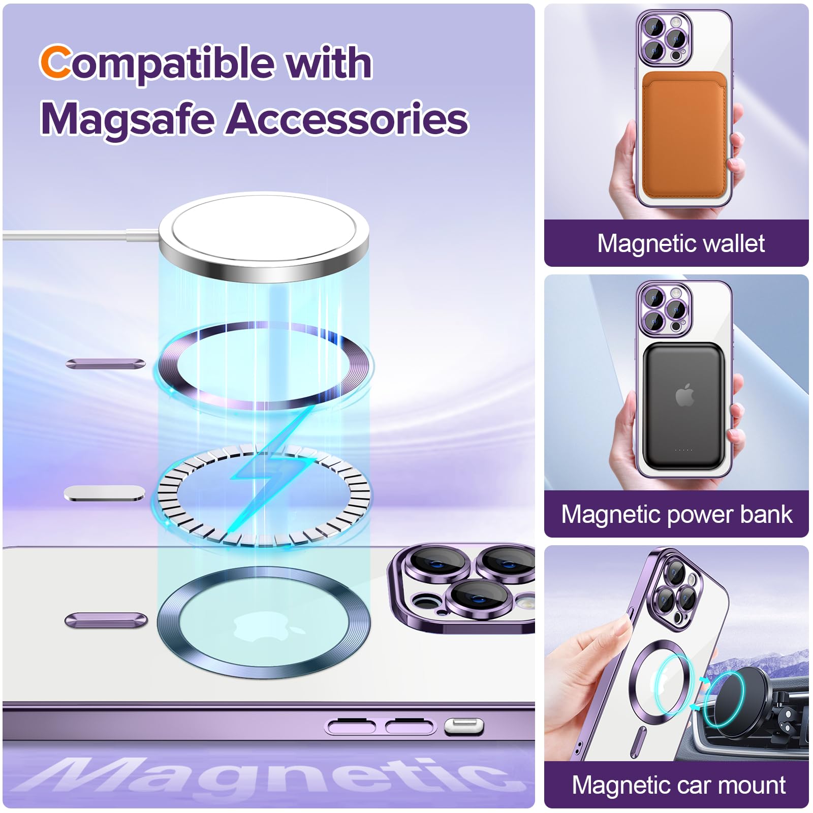 Hython Magnetic Clear Case For Iphone 12 Pro Max Case With Camera Lens Protector [Compatible With Magsafe] Luxury Plating Edge S