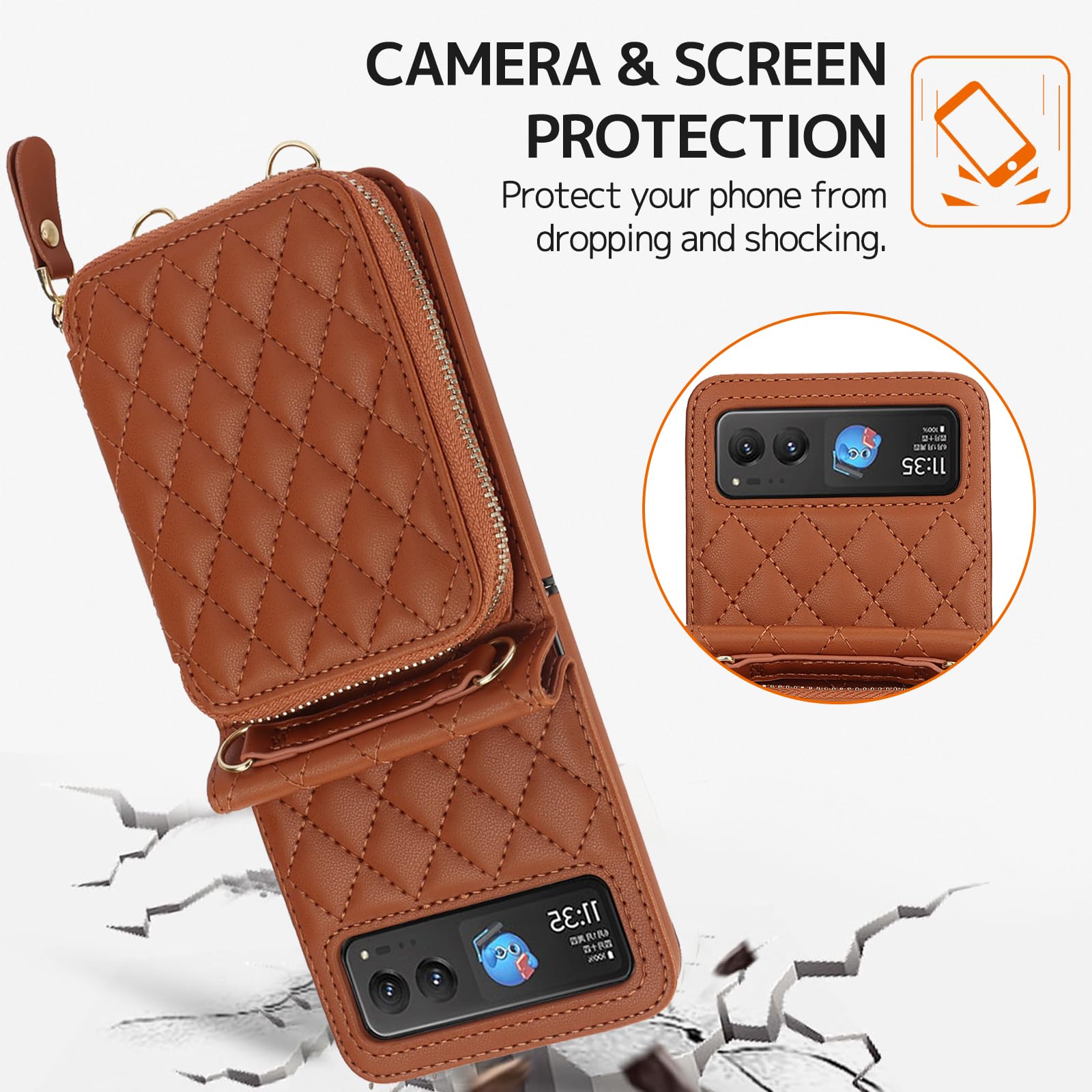 Ninki Compatible With Moto Razr 2023 Ultra Case With Card Holder, Anti-Fall Crossbody Strap Shockproof Leather Phone Cover Moto