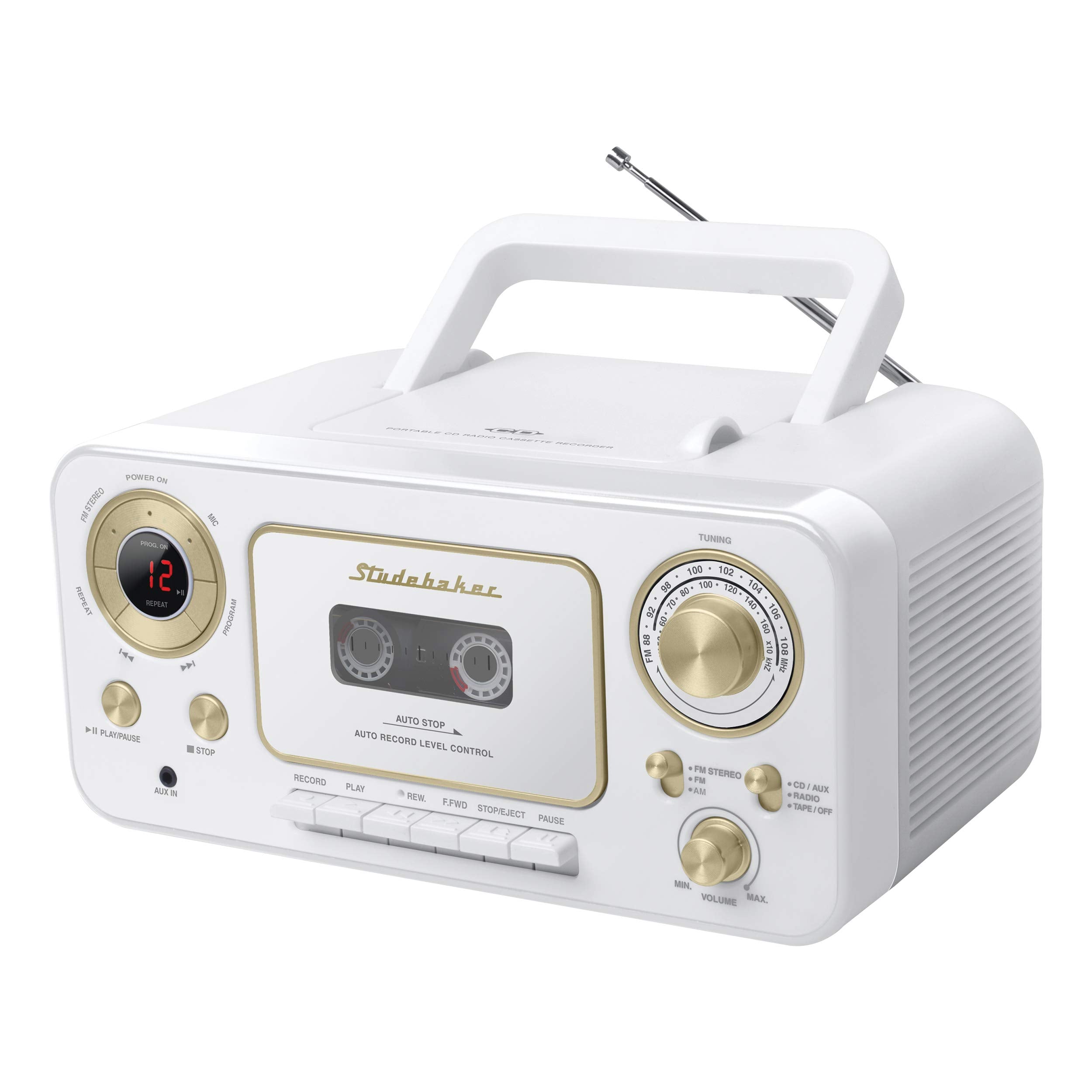 Studebaker Sb2135Wg Portable Stereo Cd Player With Am/Fm Radio And Cassette Player/Recorder (White Gold)
