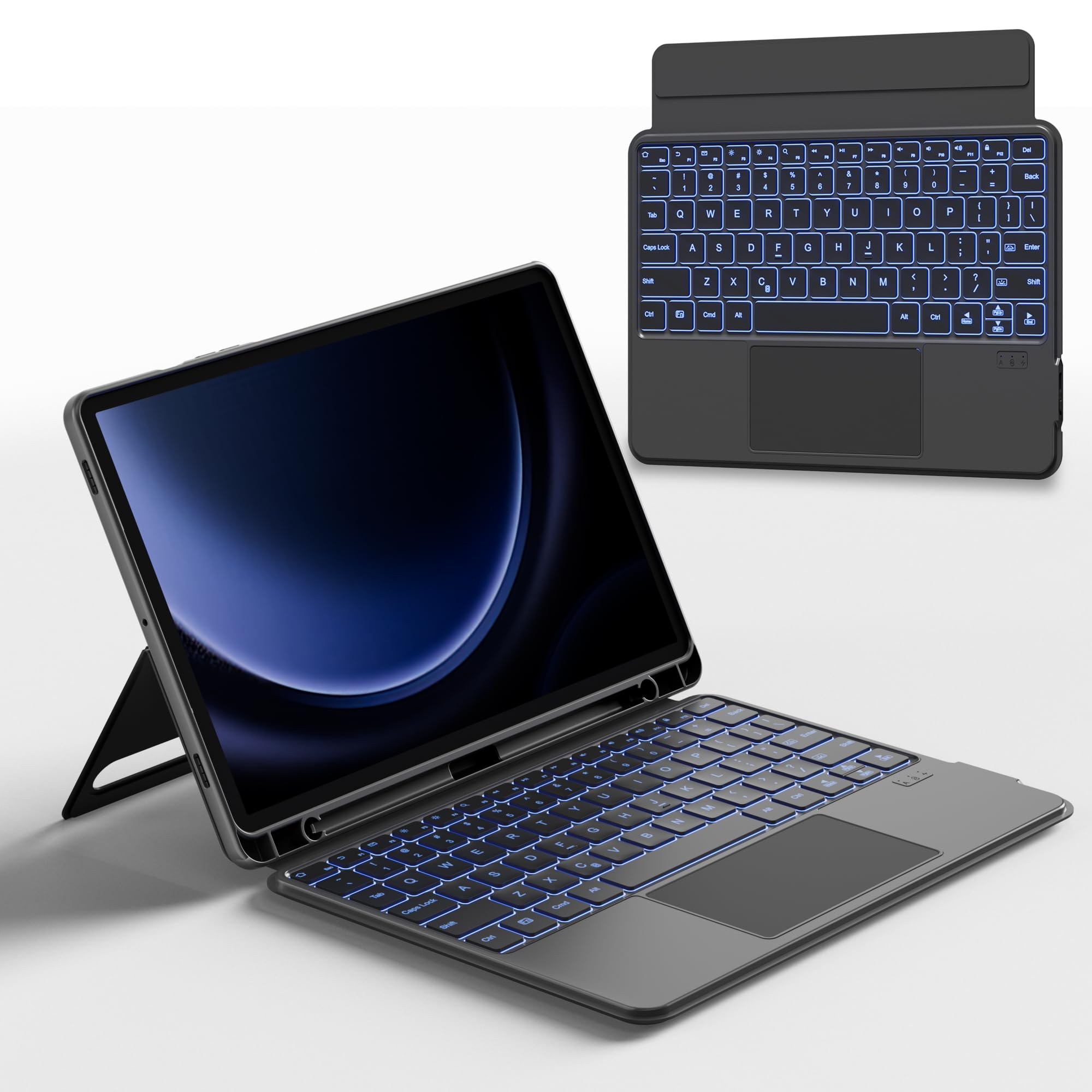 Nimin Detachable Keyboard Cases For 12.4 Inch Samsung Galaxy Tab S7+/S8+/S7Fe, Built In S Pen Holder, Trackpad, 7 Color Backlit,