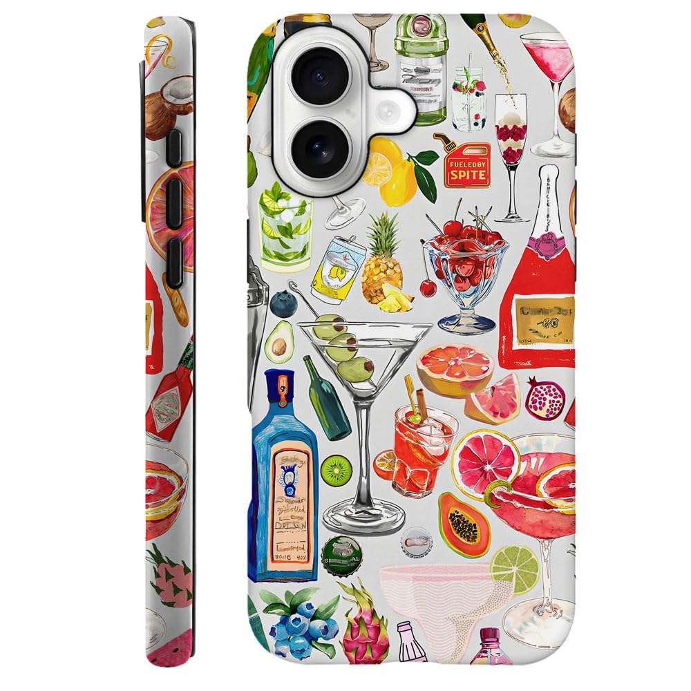 Compatible with iPhone 17,Durable & Shockproof Phone Case Cover Design - Collage Fruit Bottles Watercolor