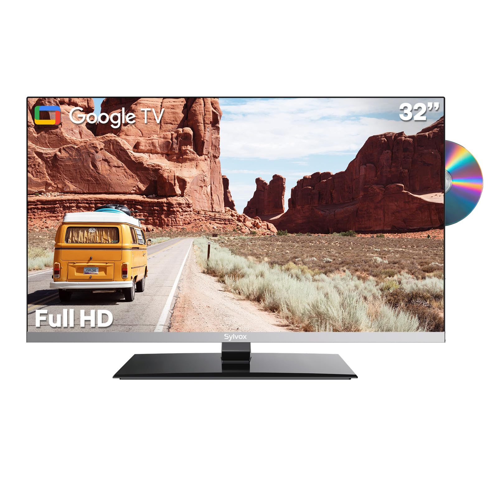 SYLVOX Smart RV TV, 32 inch TVs with DVD Player Built-in, 12 Volt for RV Camper 1080P FHD, Google Smart Free Download APPs, Supp
