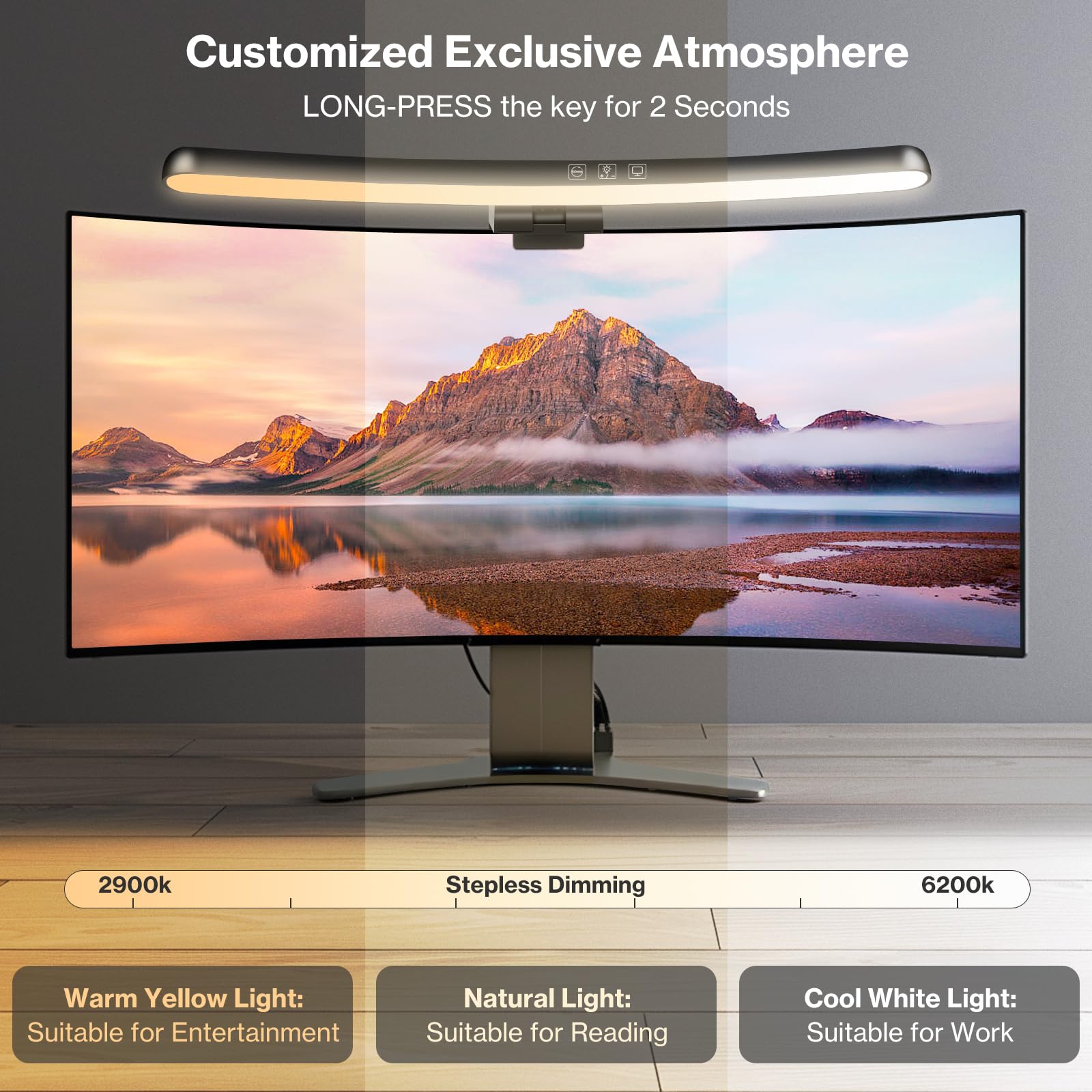 Laliled Monitor Light Bar, Dimmable LED Lamp, 15.6" Curved Screen Light, Touch Control, USB Powered for Desk/Office/Home/Gaming