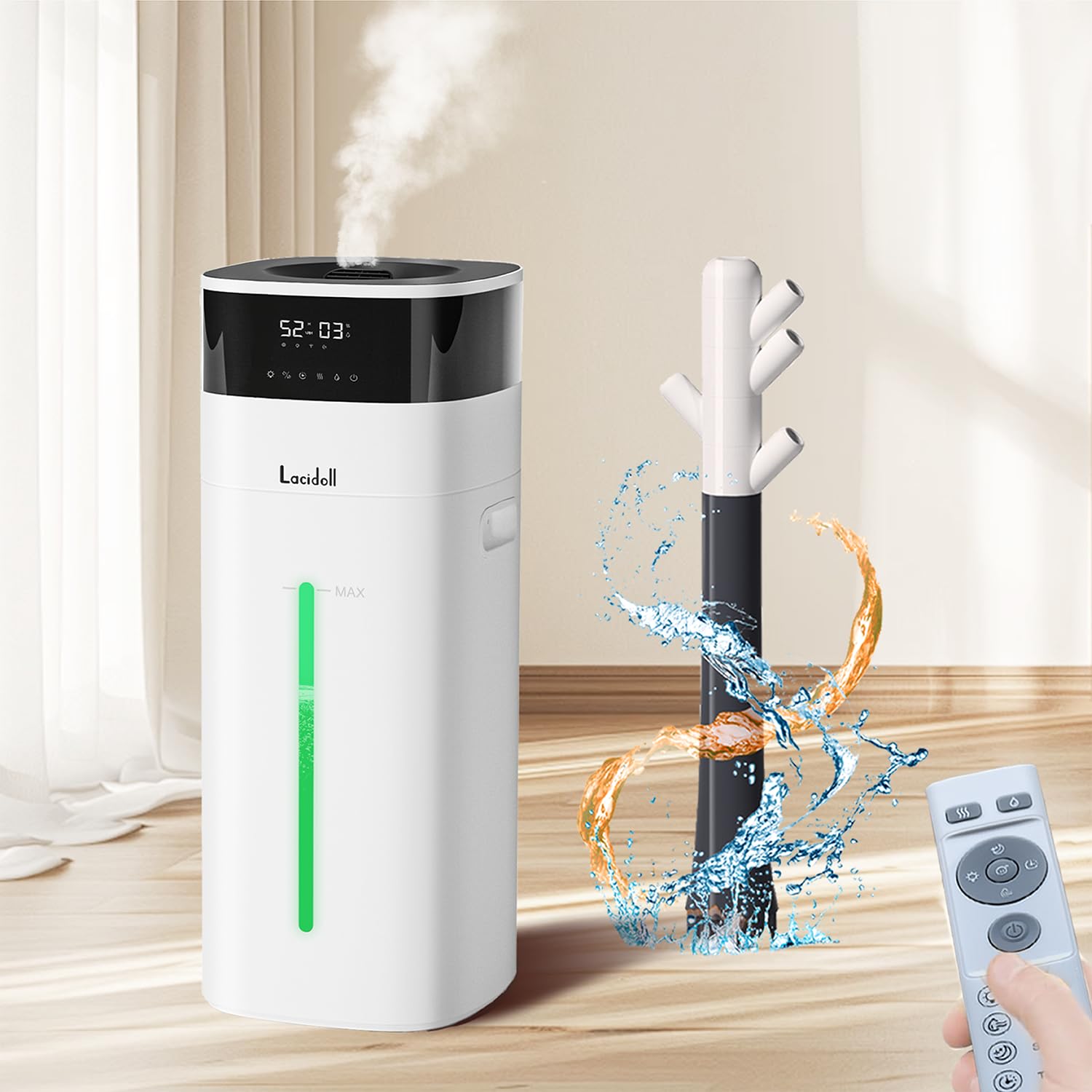 LACIDOLL Humidifier Large Room 5.3Gal/20L - Cool and Warm Mist Humidifiers for Home 3000 sq ft, Air Humidifiers for Bedroom with