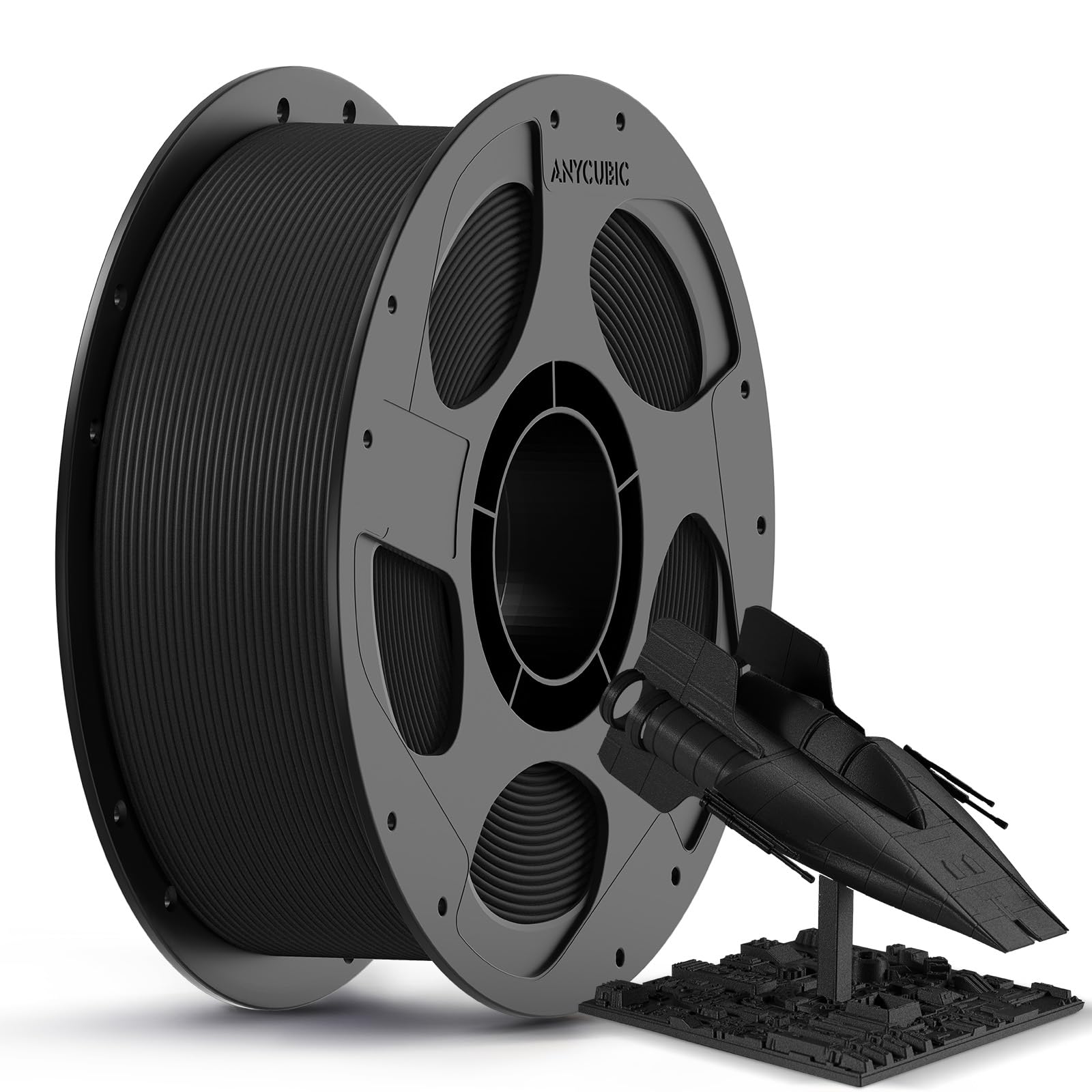 ANYCUBIC Carbon Fiber PLA Filament 1.75mm, PLA-CF Enhanced Rigidity 3D Printer Filament, Matte Texture, 1KG Reusable Spool, Blac