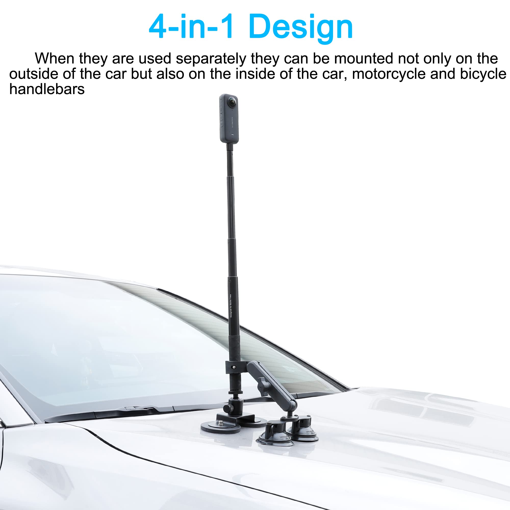 Pellking Car Mount Kit For Insta360 Camera, 4In1 Suction Cups Magnetic Mount With 114Cm Invisible Selfie Stick For Insta360 X4,X3,X2,X,Go 3,One Rs,R,One Rs 1 Inch 360 Camera