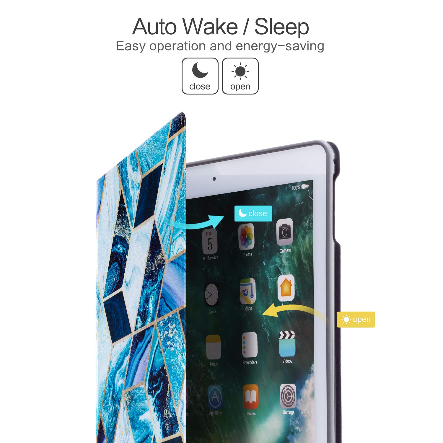 Ipad Air 2 Case, Ipad Air Case, Ipad 9.7 Inch Case Blue Marble Protective Cover For Ipad 5Th/6Th Generation, Multi Angle Viewing