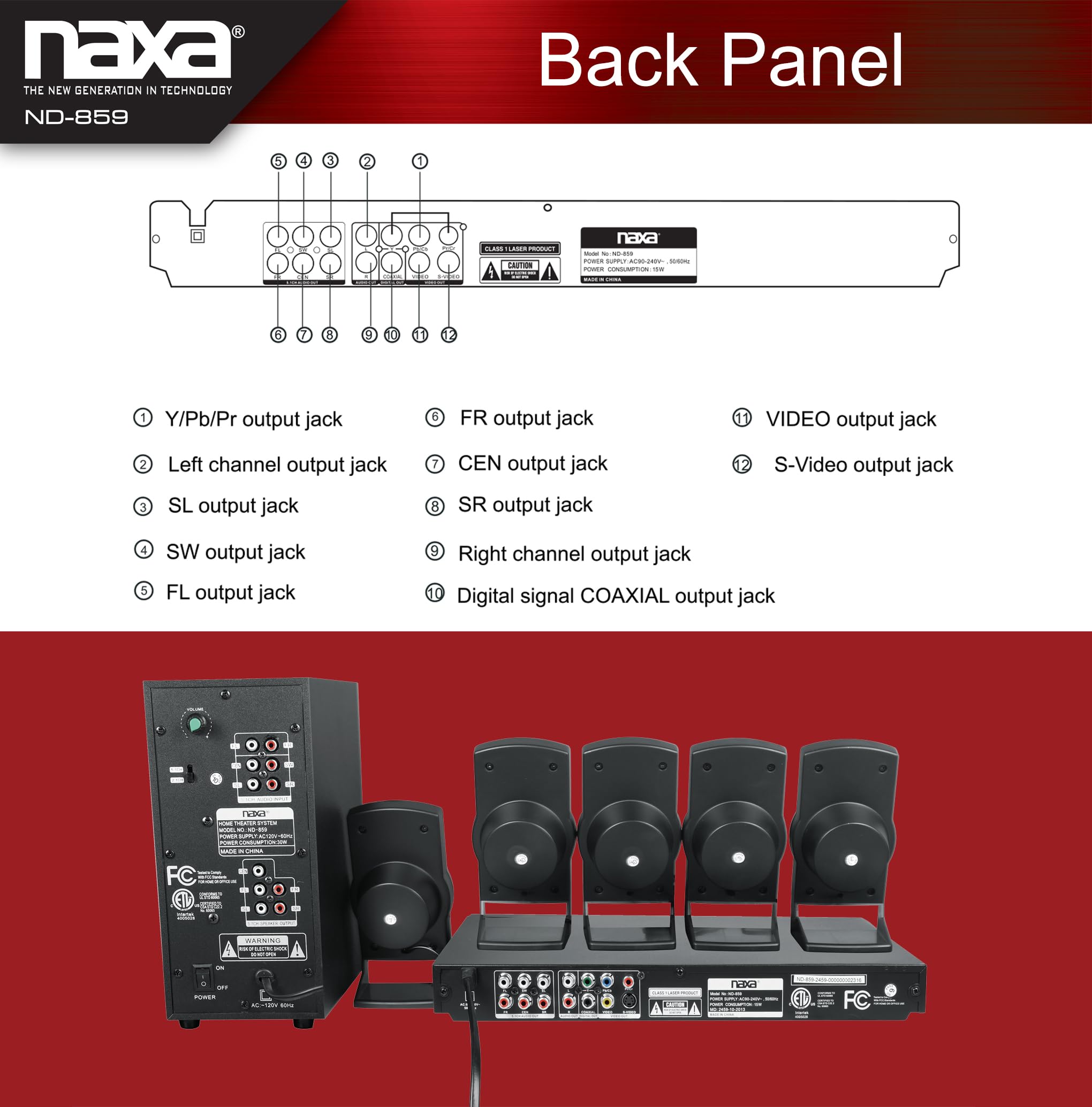 Naxa Electronics Nd 859 5.1 Channel Home Theater Dvd/Digital Media Player And Karaoke System, Black