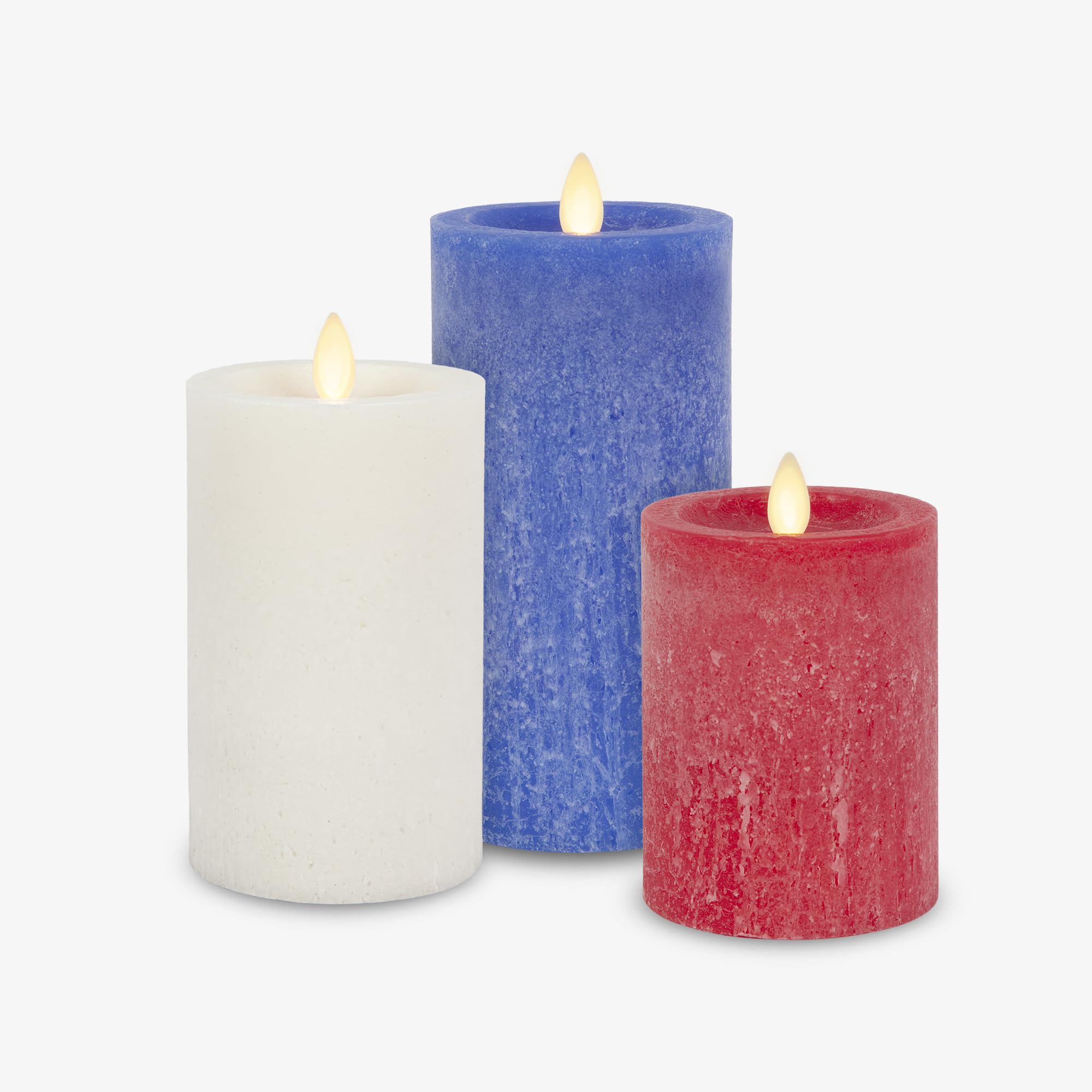 Luminara Red White & Blue Americana Pillar Trio - Set Of 3 Flickering Flameless Wax Candles - Battery Operated Led Real Flame Il
