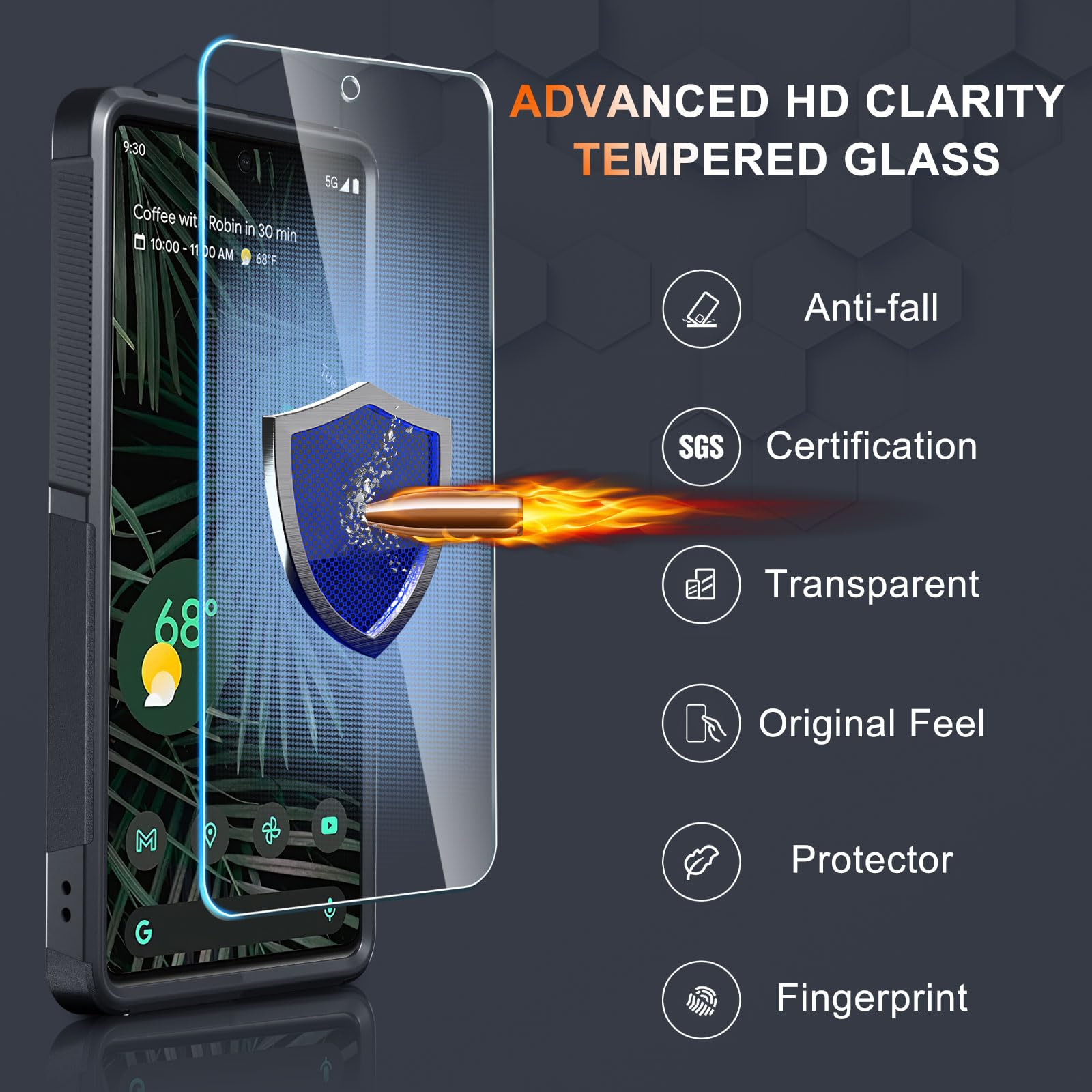 For Google Pixel 8 Case, Full Body Heavy Duty Rugged Shockproof Protective Phone Cover With Wrist Lanyard Strap, Tempered Glass