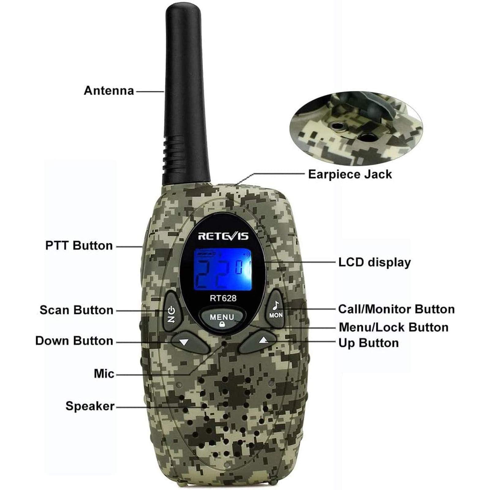 Retevis Rt628 Walkie Talkies For Kids, 2 Way Radio Long Range, Walkie Talkies For Boys Girls Age 6 12, Vox, Army Toys For Campin