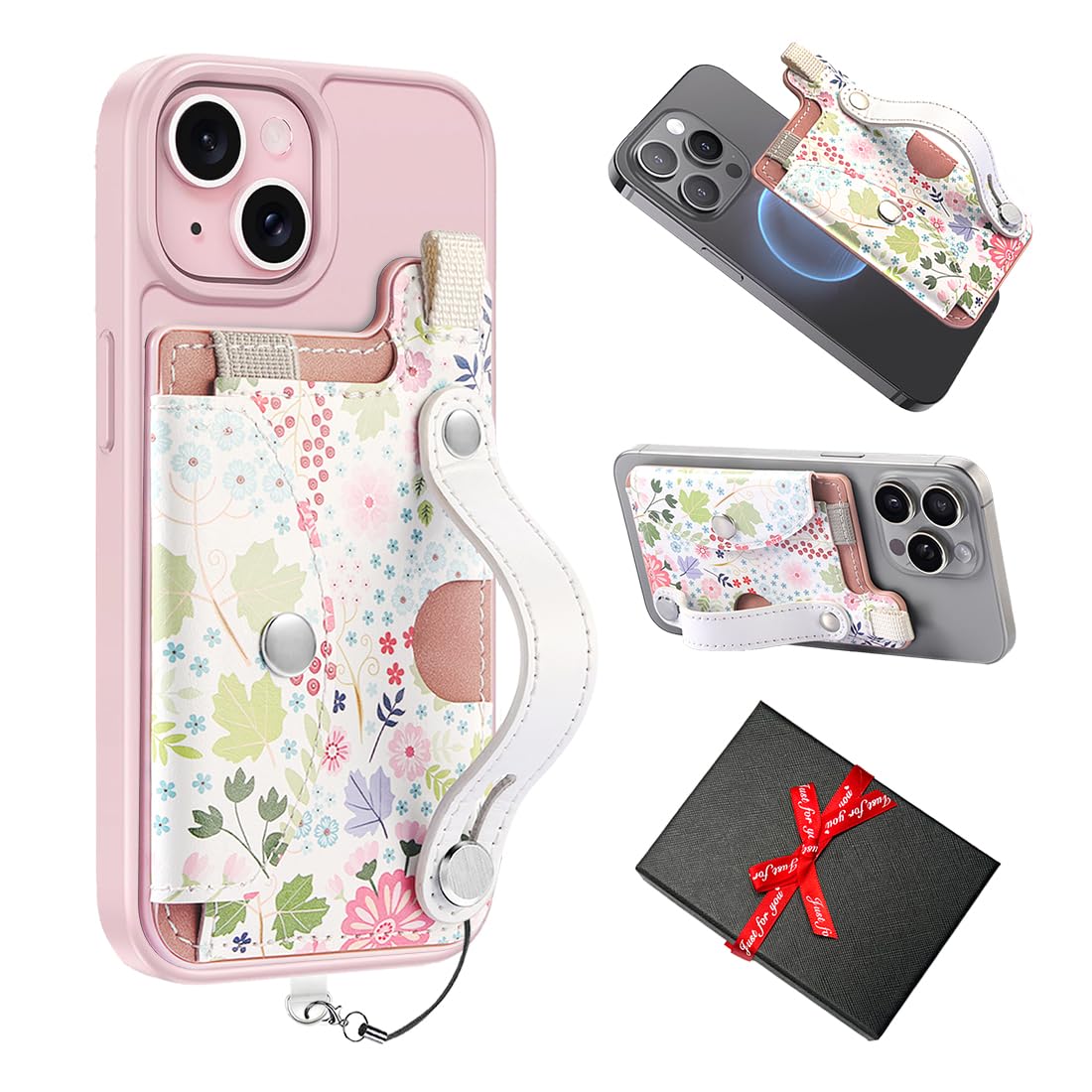 For Magsafe Wallet,Magnetic Wallet For Iphone 12-16 Series,Ultra-Slim Card Holder With Movable Leather Strap-Stand,Hold 2 Cards,