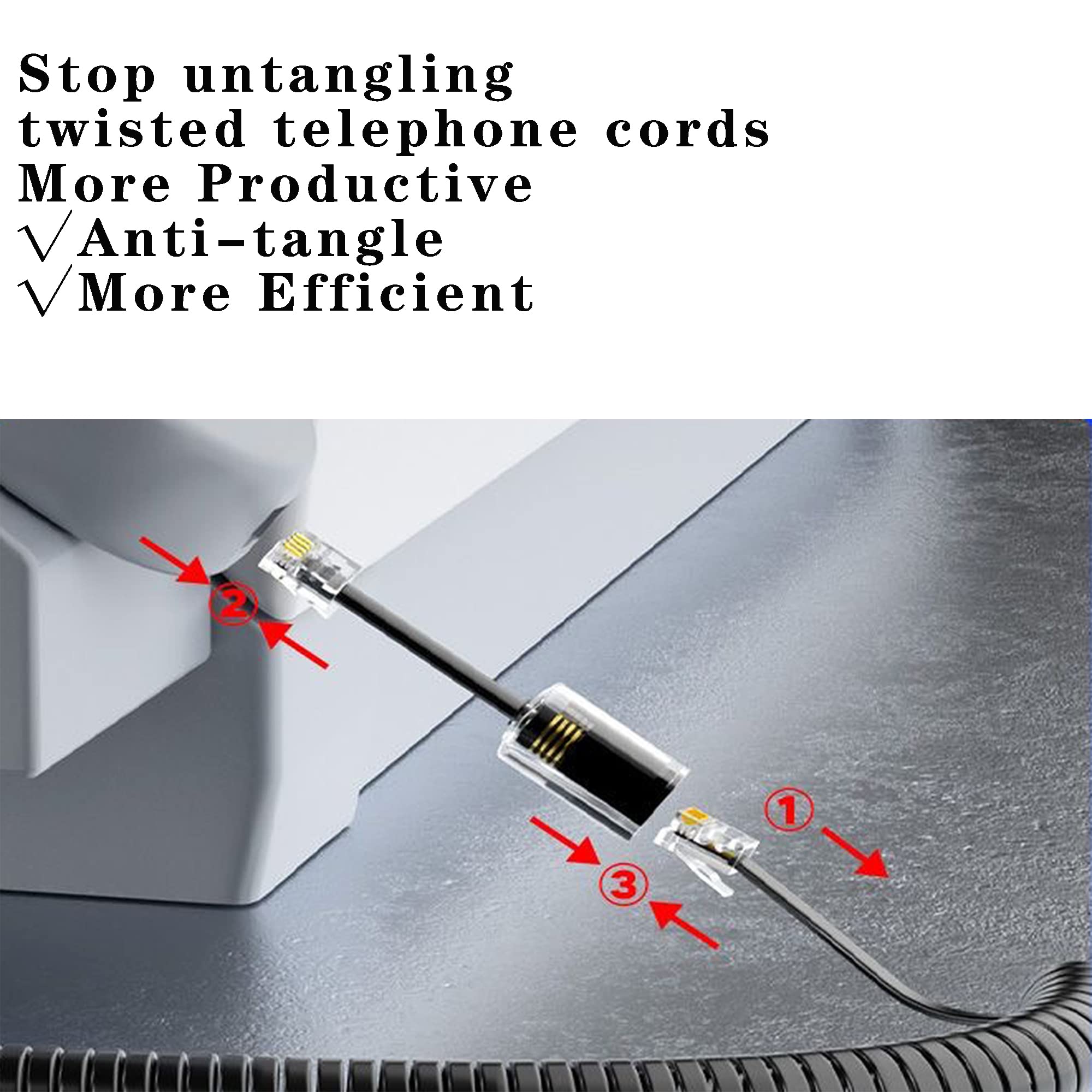 Telephone Cord Detangler, Anti Tangle Telephone Handset Cable 360 Degree Rotating Landline Swivel Cord Untangler Black (10)