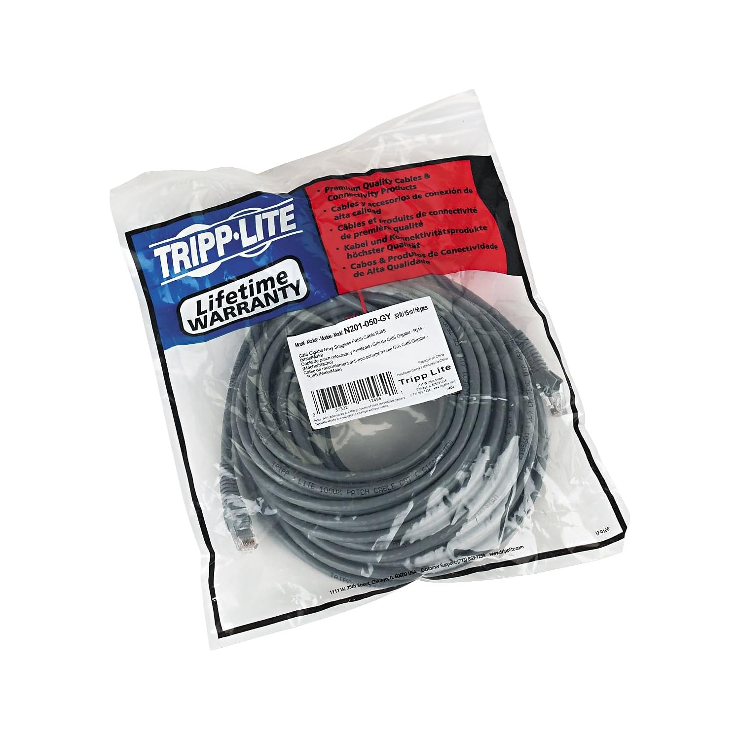 Tripp Lite Cat6 Gigabit Snagless Molded Patch Cable (Rj45 M/M)   Gray, 50 Ft.(N201 050 Gy)