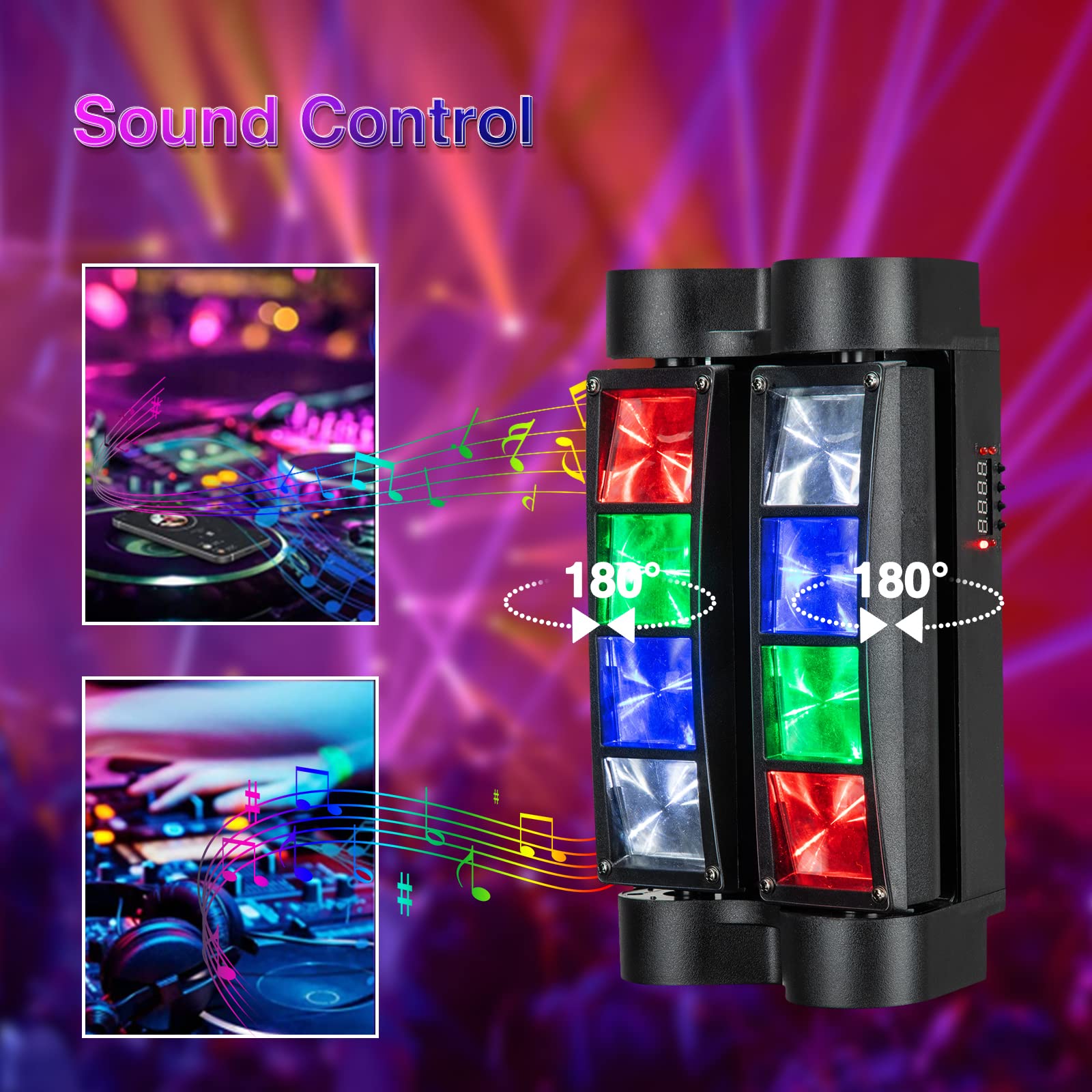 Lunsy Spider Moving Head Dj Lights, Disco Party Stage Lights Indoor, Lunsy 8X10W Rgbw Sound Activated Dmx 512 Control Strobe Bea