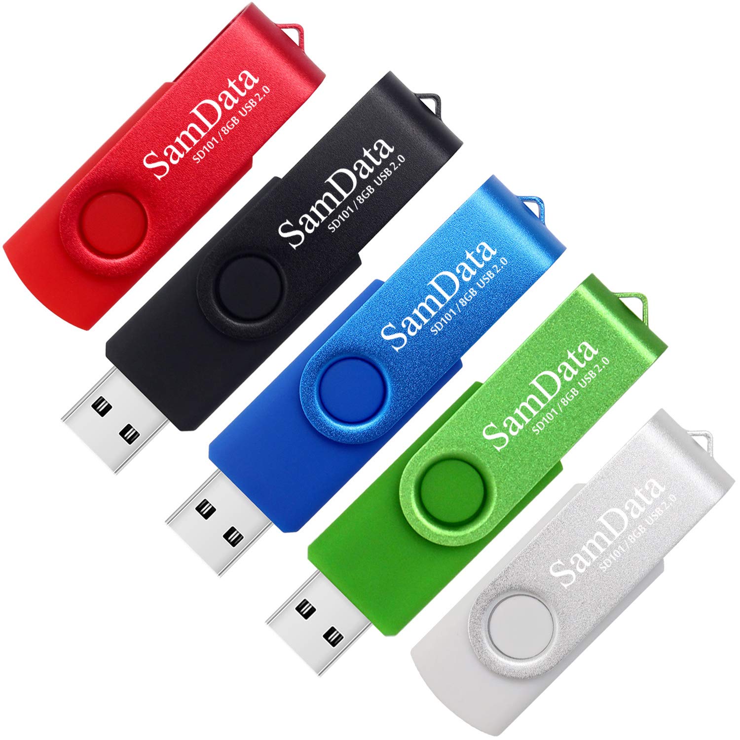 Samdata 8Gb Usb Flash Drives 5 Pack 8Gb Thumb Drives Memory Stick Jump Drive With Led Light For Storage And Backup (5 Colors: Black Blue Green Red Silver)