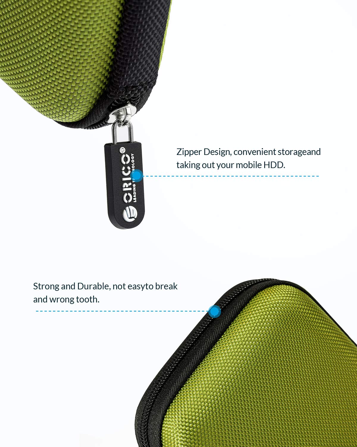 ORICO Hard Drive Case 2.5 inch External Drive Storage Carrying Bag Waterproof Shockproof with Inner Size 5.5x3.5x1.0inch for Organizing HDD and Electronic Accessories, Green(PHD 25)