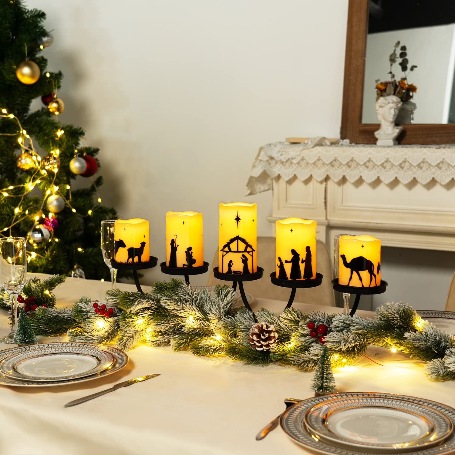 Homemory Flameless Christmas Nativity Scene Candles, Battery Operated Led Pillar Religion Candles, Nativity Sets Indoor Outdoor