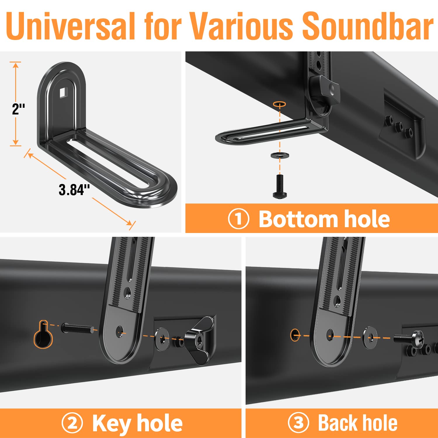 Elived Soundbar Mount, Sound Bar Tv Bracket, For Mounting Above Or Under Tv, Fits Most Sound Bars Up To 15 Lbs, Tool Free Knob A