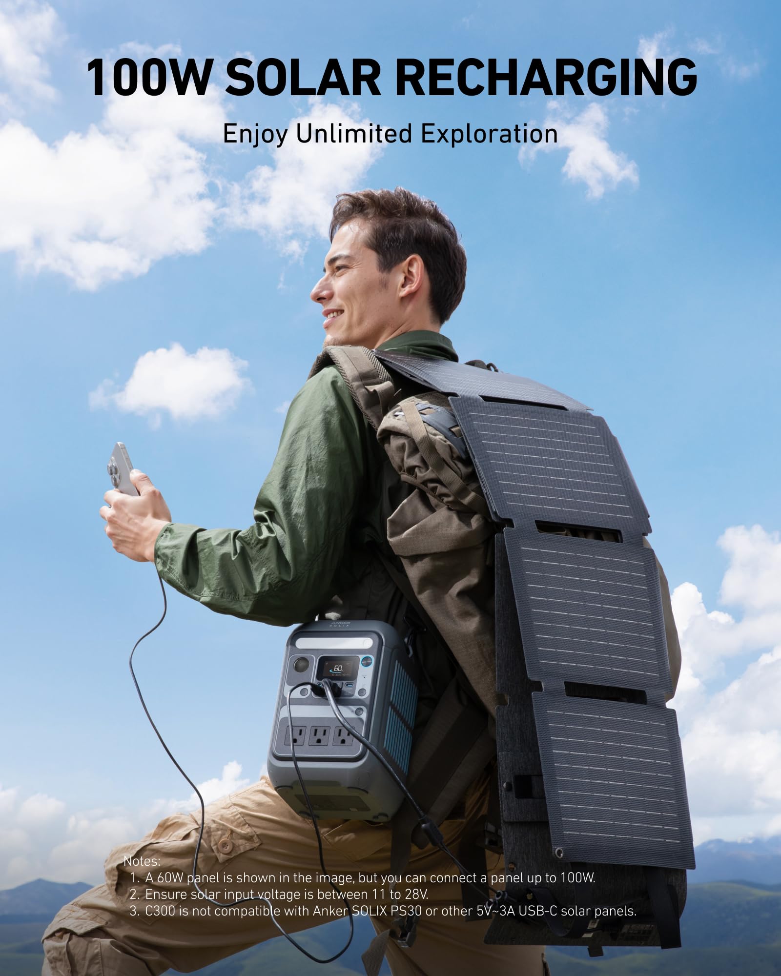 Anker Solix C300 Portable Power Station, Outdoor 288Wh Lifepo4 Battery, 300W (600W Surge) Solar Generator, 140W Two Way Fast Cha