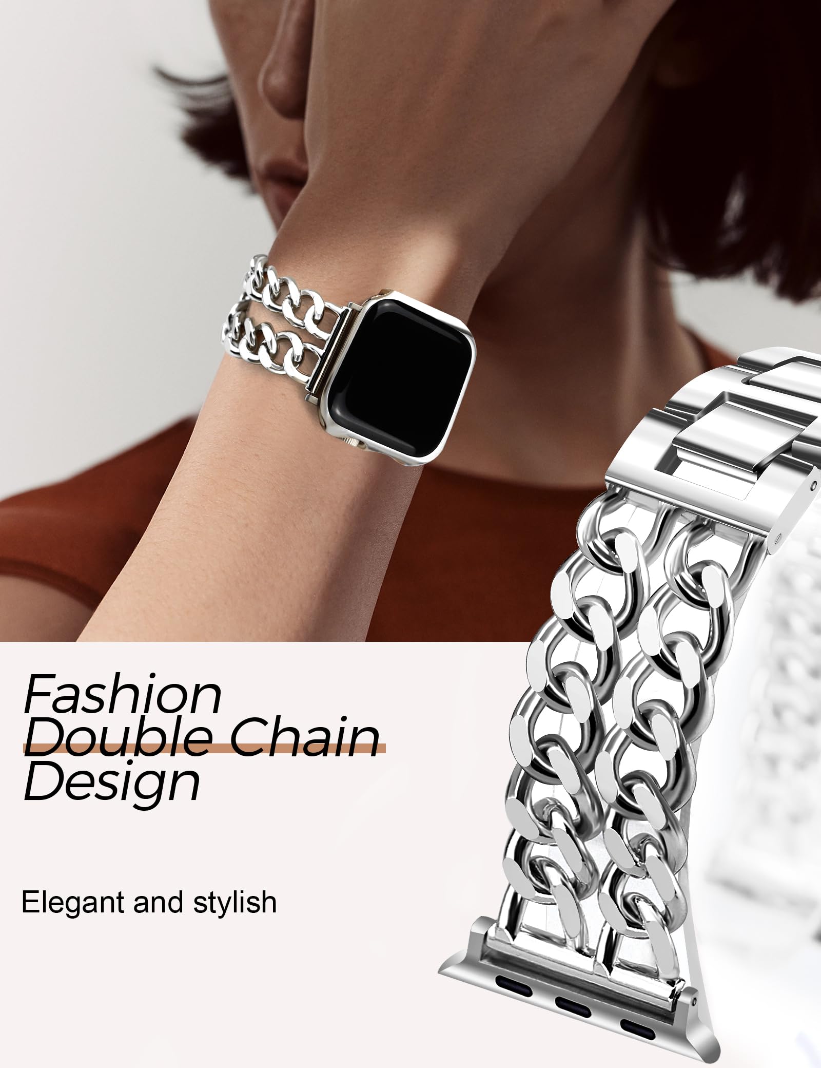 Jr.Dm Silver Watch Bands For Women Compatible With Apple Watch Band 38Mm 40Mm 41Mm 42Mm (S10) Adjustable Metal Band Cowboy Steel