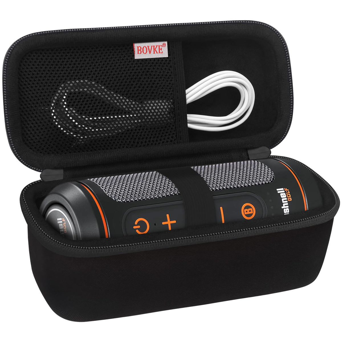 BOVKE Carrying Case for Bushnell Wingman 2 /Bushnell Wingman Golf GPS Bluetooth Speaker, Extra Mesh Pocket for Charging Cords and Accessories, Black + Inside Black