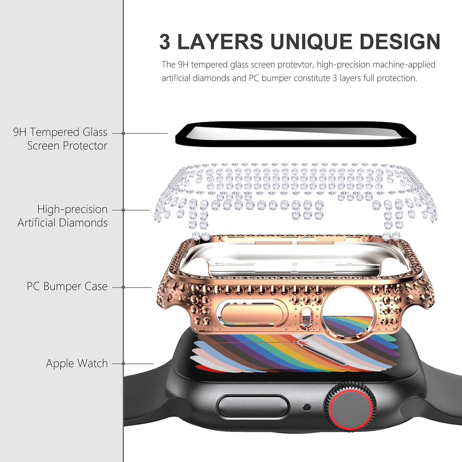 Surace Compatible With Apple Watch Case 40Mm With Screen Protector For Apple Watch Series 6/5/4/3/2/1, Bling Case 300 Crystal Di