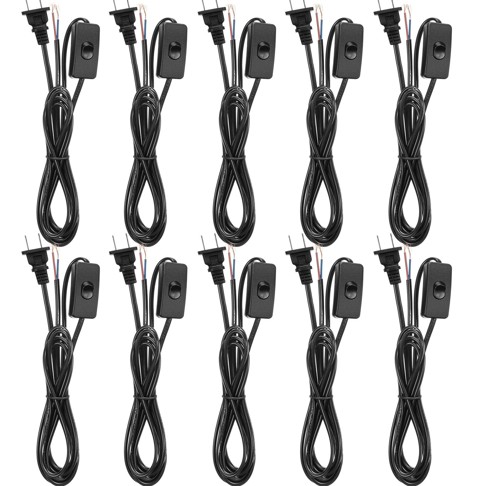 Pelopy 10 Packs Light Cord Set Lamp Cord Cable Cord With Molded Plug, Pure Copper Stripped Ends Ready For Wiring,110 220V, 50W?6