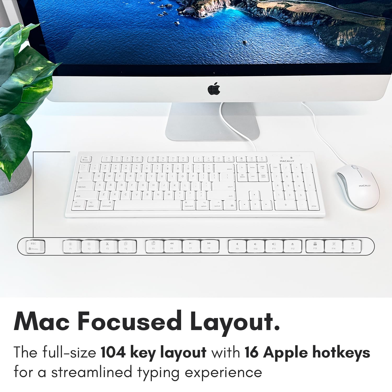 Macally Full Size Usb Wired Mac Keyboard And Mouse Combo - Compatible Ergonomic Apple Keyboard And Mouse With Mac Shortcuts And