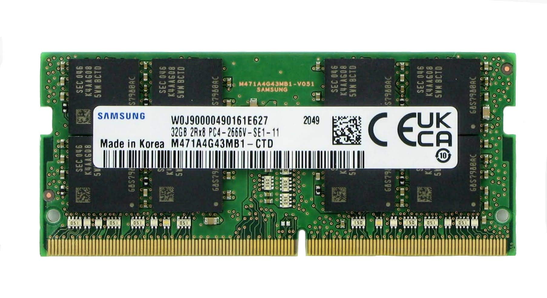 Samsung 32Gb Ddr4 Pc4 21300, 2666Mhz 260 Pin Sodimm 1.2V Cl 19 Laptop Ram Memory Module M471A4G43Mb1 Ctd