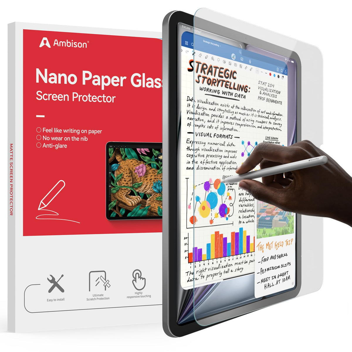 Ambison [2 Pack Tempered Papered Glass Screen Protector For Ipad Air 11 M2 2024&Ipad 10Th Generation 10.9Inch 2022, Smooth/Anti-Glare,/9H Tempered Glass Film With Alignment Frame/Writing As Paper With Matte Glass Surface