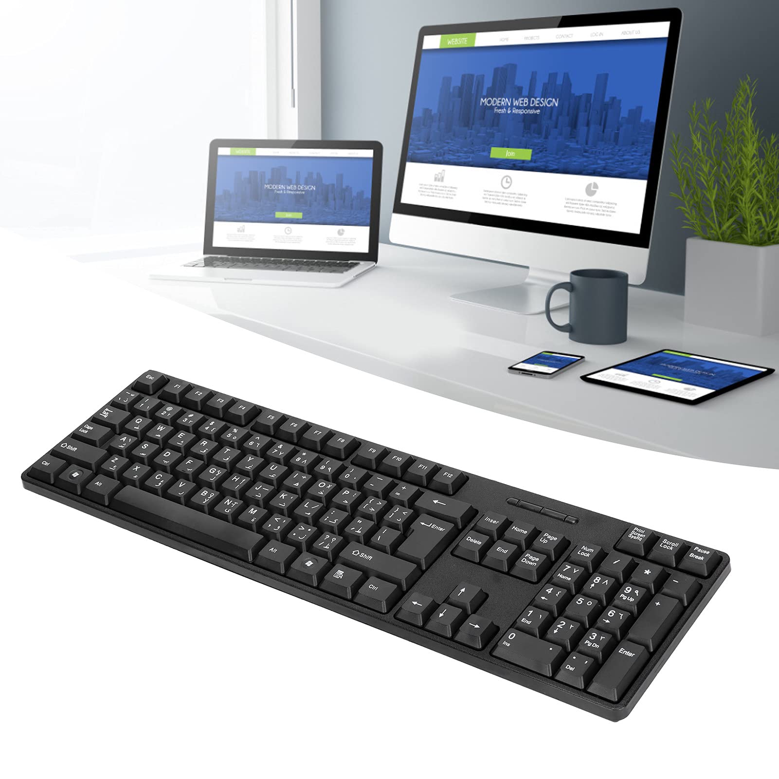 Kafuty 1 Mc 689 Usb Wired Computer Keyboard, Arabic Keyboard/English Pc Keyboard, Ergonomic Mechanical Keyboard For Office, Home
