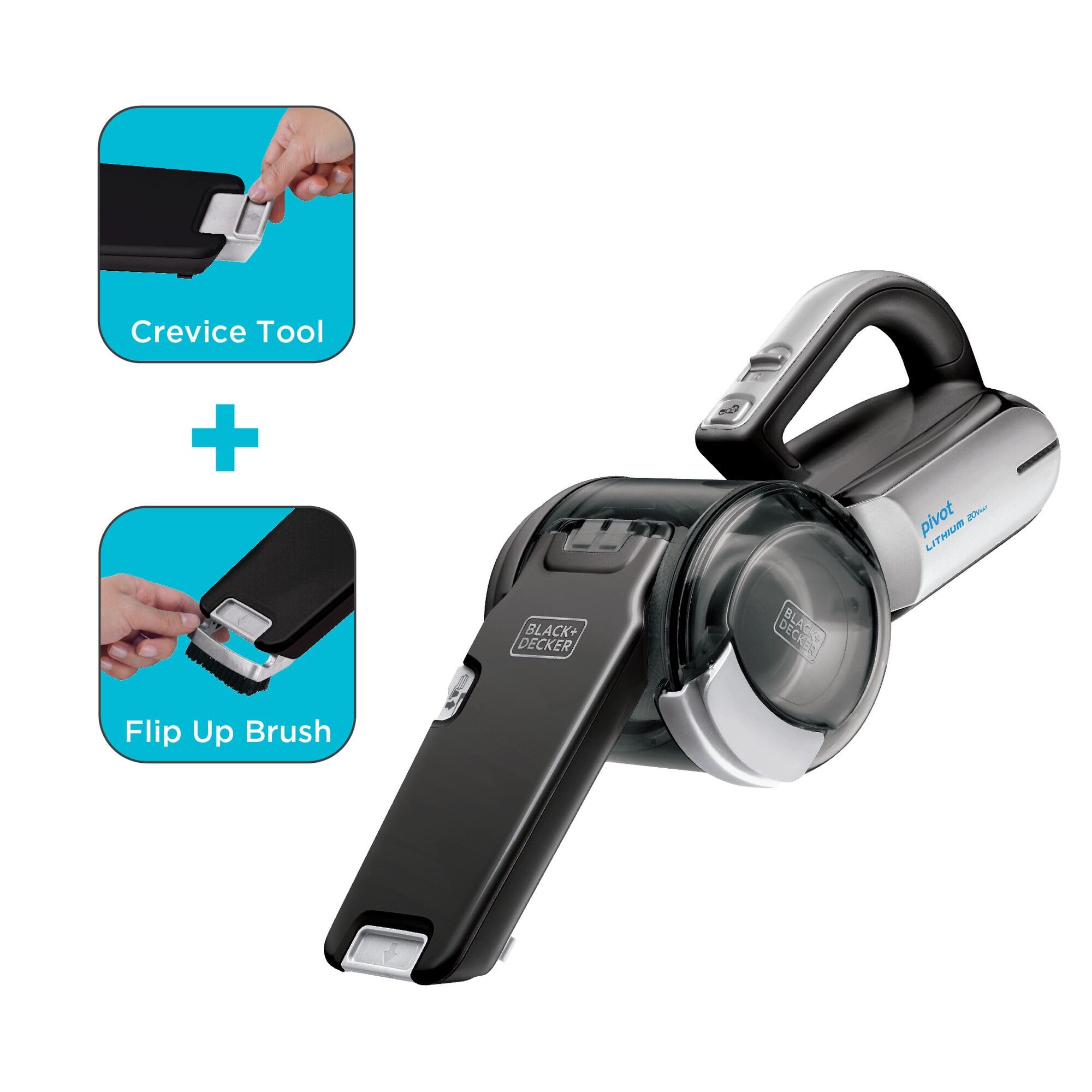 Black+Decker Dustbuster Pivot Vac Cordless Handheld Vacuum, Home And Car Vacuum With Crevice Tool And Pivot Nozzle (Bdh2000Pl)
