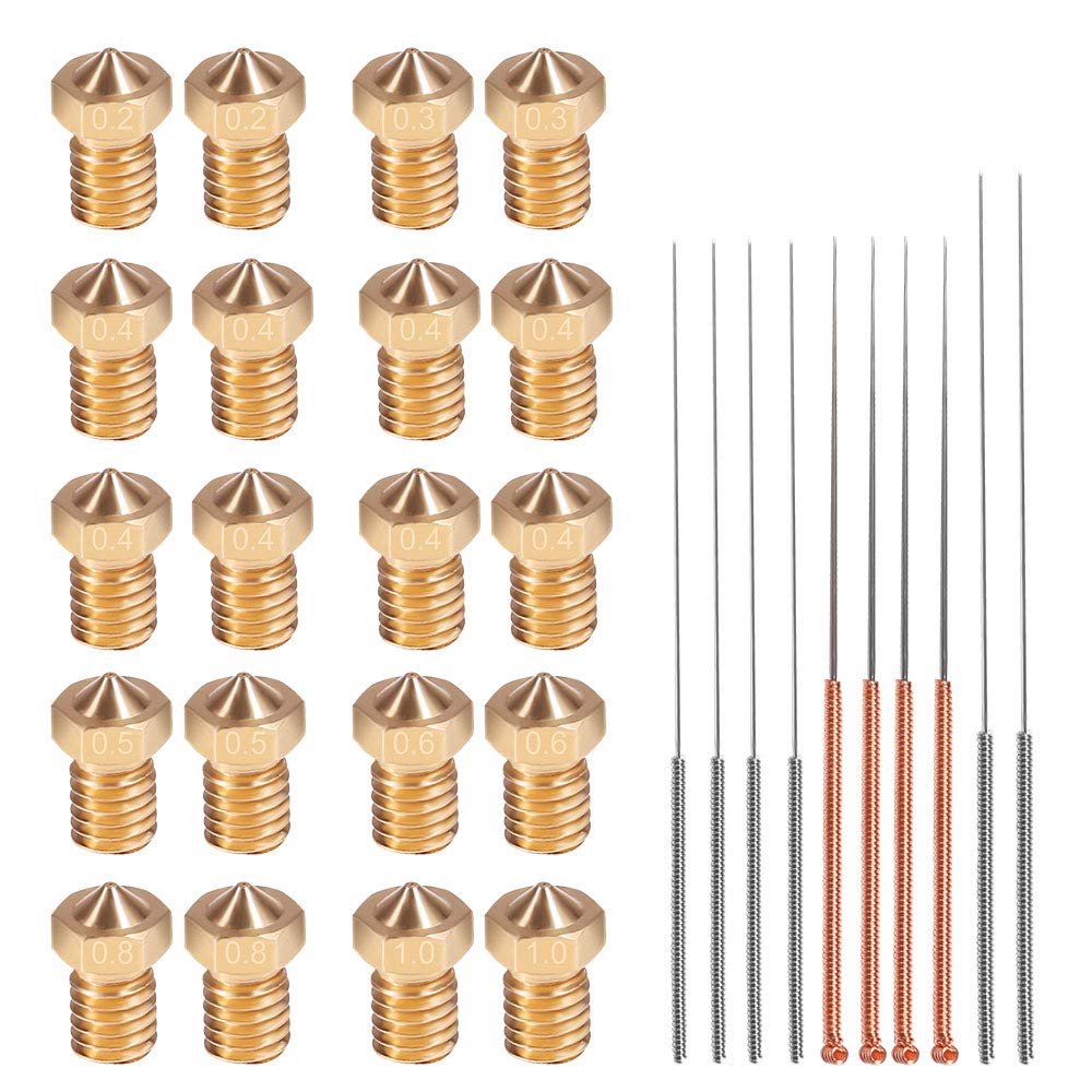 3D Printer M6 Nozzles With Cleaning Needles Kit, V6 V5 Brass Exruder Nozzle Print Head 1.75Mm Filament For E3D Makerbot, Assorte