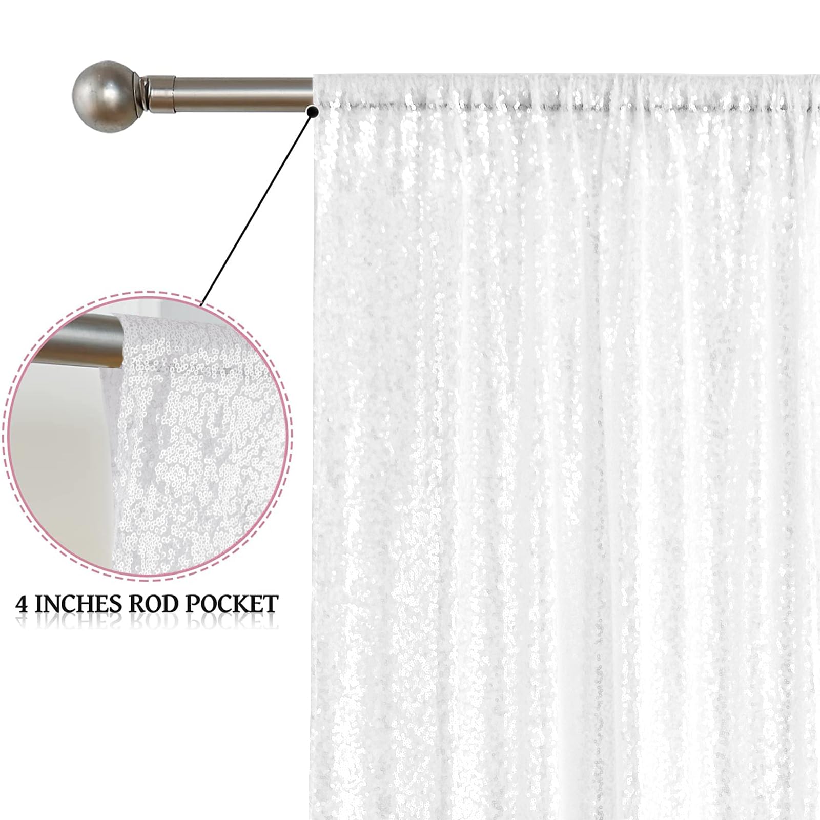Sugargirl White Sequin Backdrop Curtain 2 Panels 2Ftx8Ft Glitter White Background Drapes Sparkle Photography Backdrop For Party