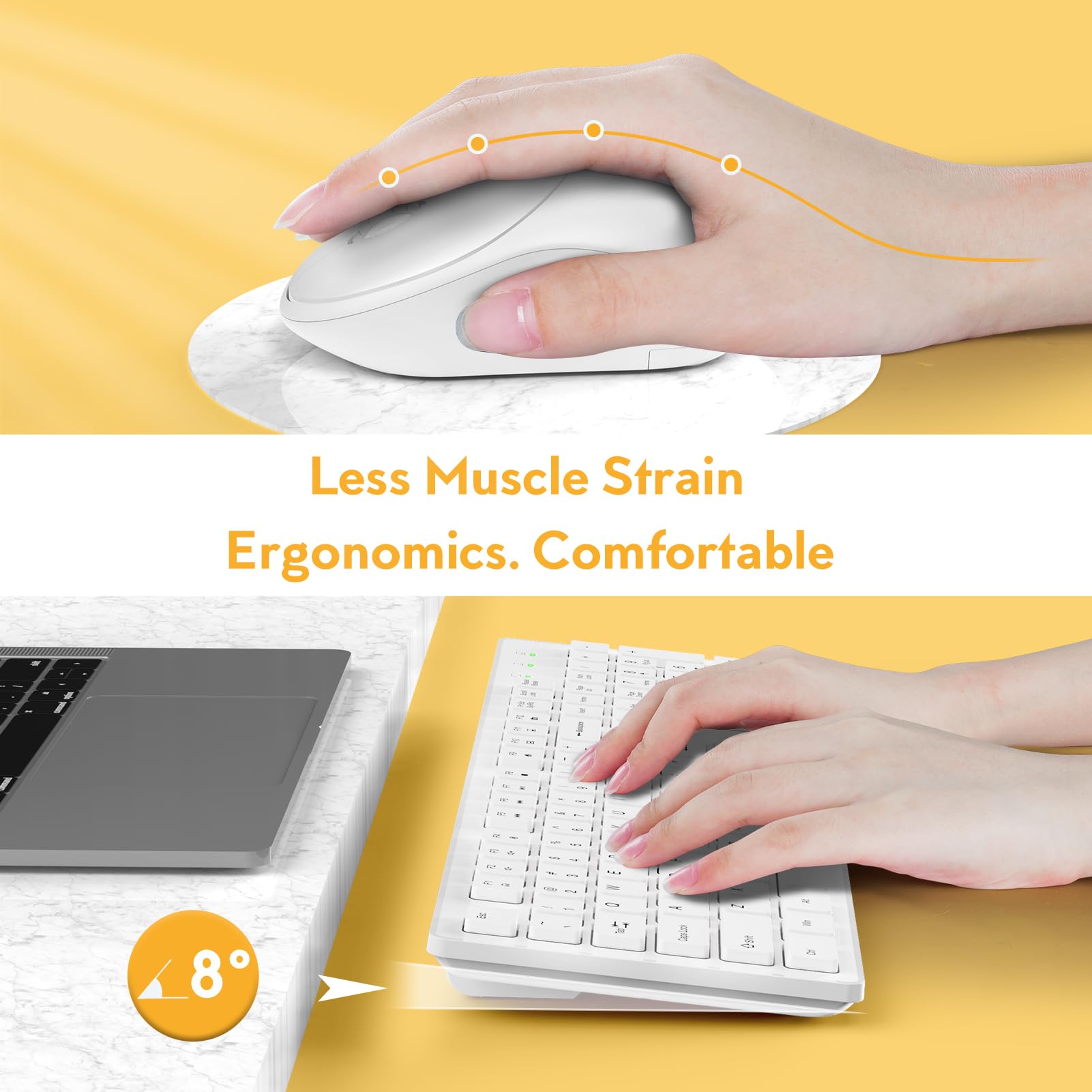 Wireless Keyboard And Mouse, Trueque Silent 2.4Ghz Cordless Full Size Usb Mouse Combo, Long Battery Life, Lag Free For Computer, Laptop, Pc, Windows, Mac, Chrome Os (White)