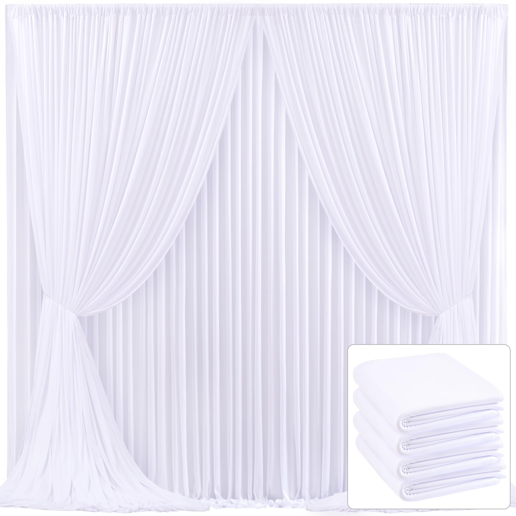 4 Panels White Backdrop Curtain For Parties Wedding Wrinkle Free 20Ft X 10Ft Backdrop Drapes For Baby Shower Gender Reveal Birth