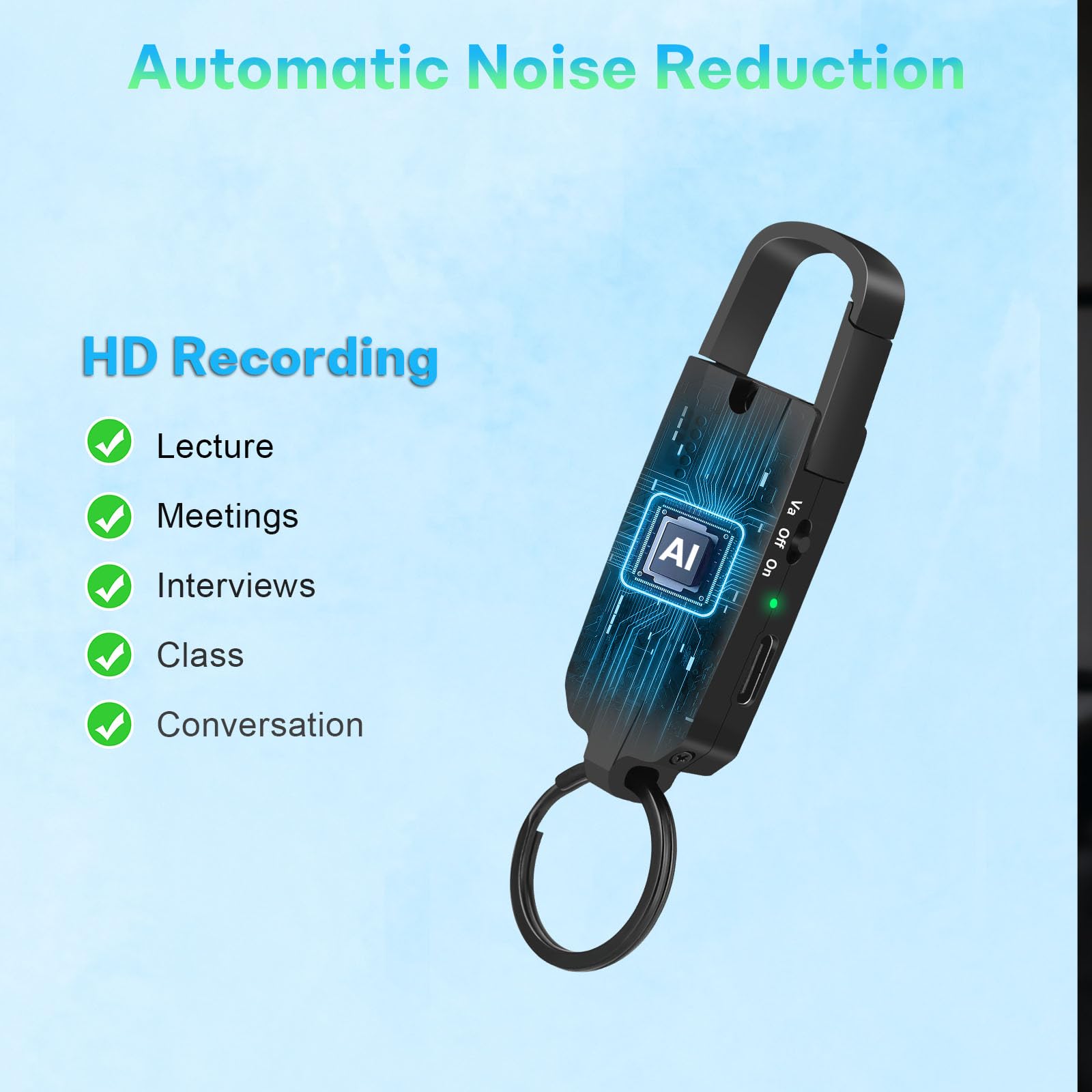 64Gb Digital Voice Recorder With Playback   Keychain Voice Activated Recorder Audio Recording Device   760 Hours Capacity For Le