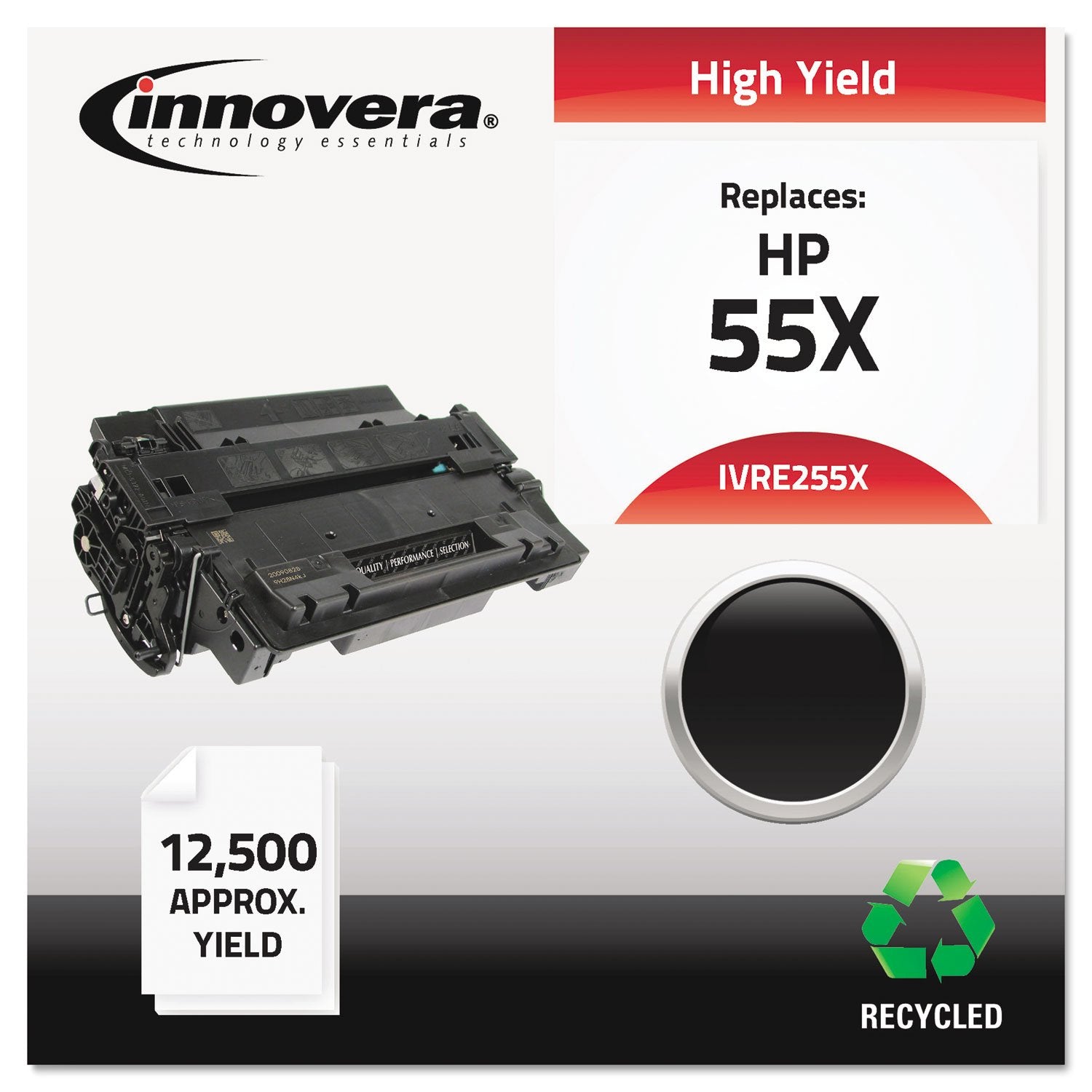 Innovera Remanufactured Black High Yield Toner, Replacement For 55X (Ce255X), 12,500 Page Yield