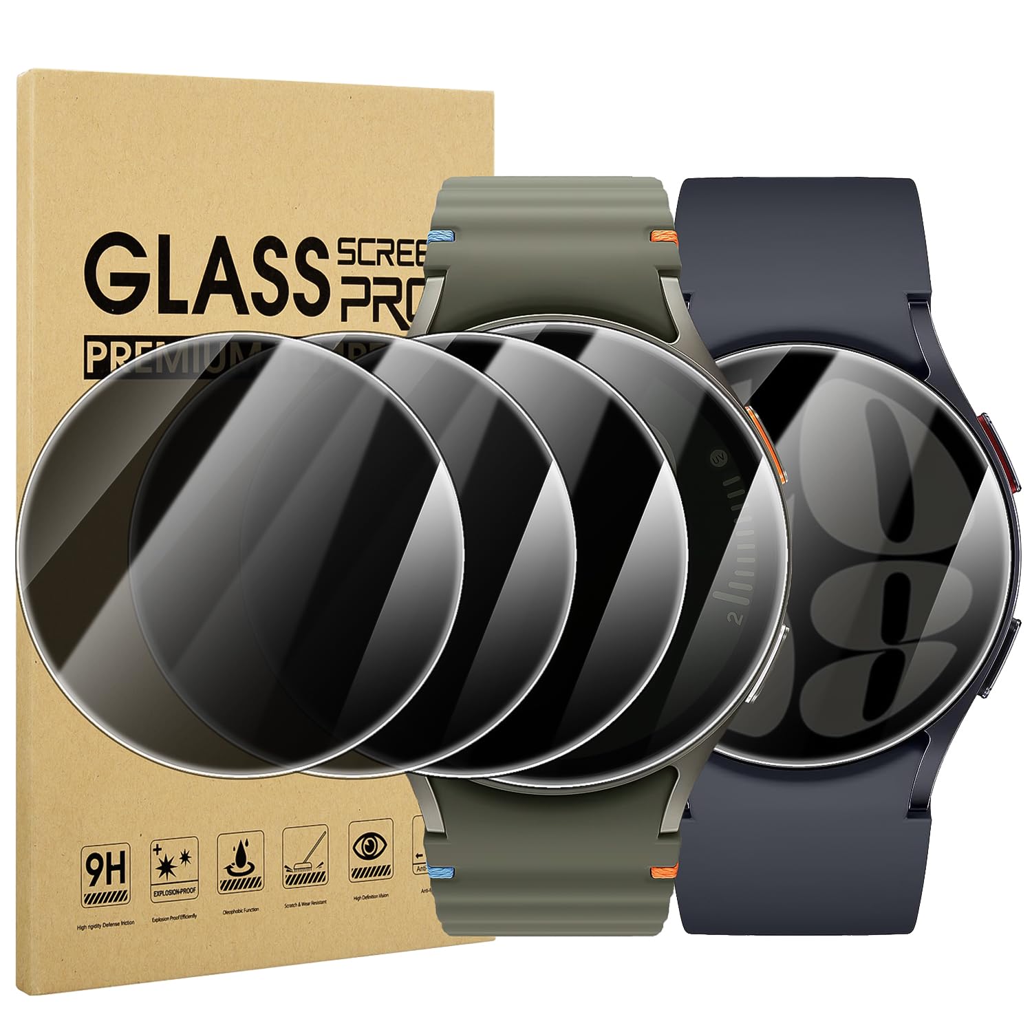 Suoman 4 Pack For Samsung Galaxy Watch 6/7 44Mm Privacy Screen Protector, [Anti Peeping] 9H Hardness Ultra Thin Tempered Glass S