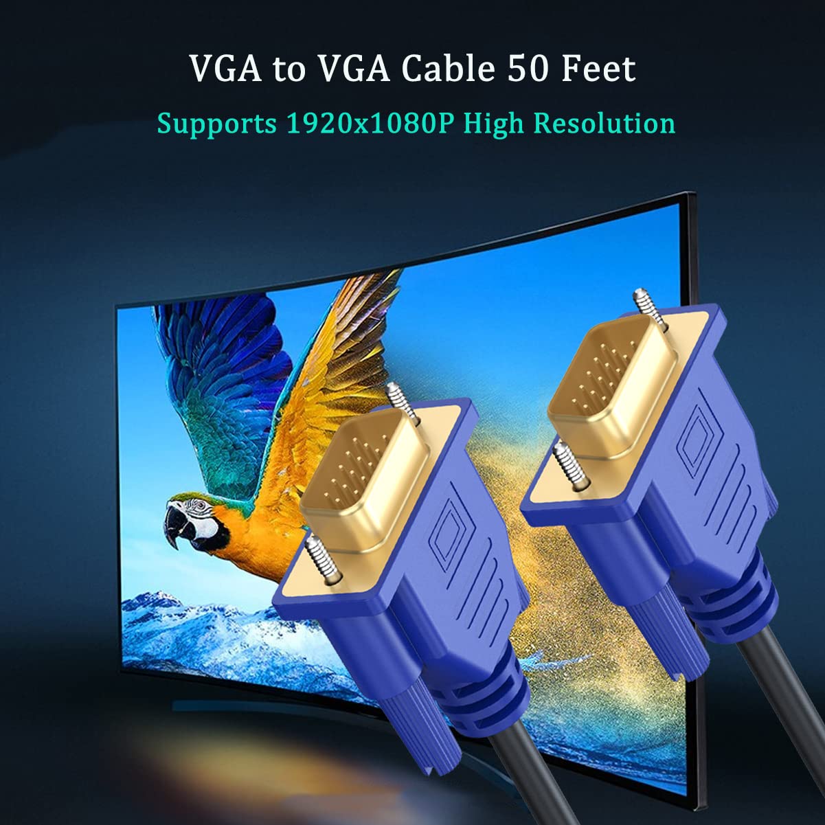Uvooi Vga To Vga Cable 50Ft, Vga Computer Monitor Cable 50 Feet Hd15 Vga Cord 1080P For Pc Laptop Tv Projector