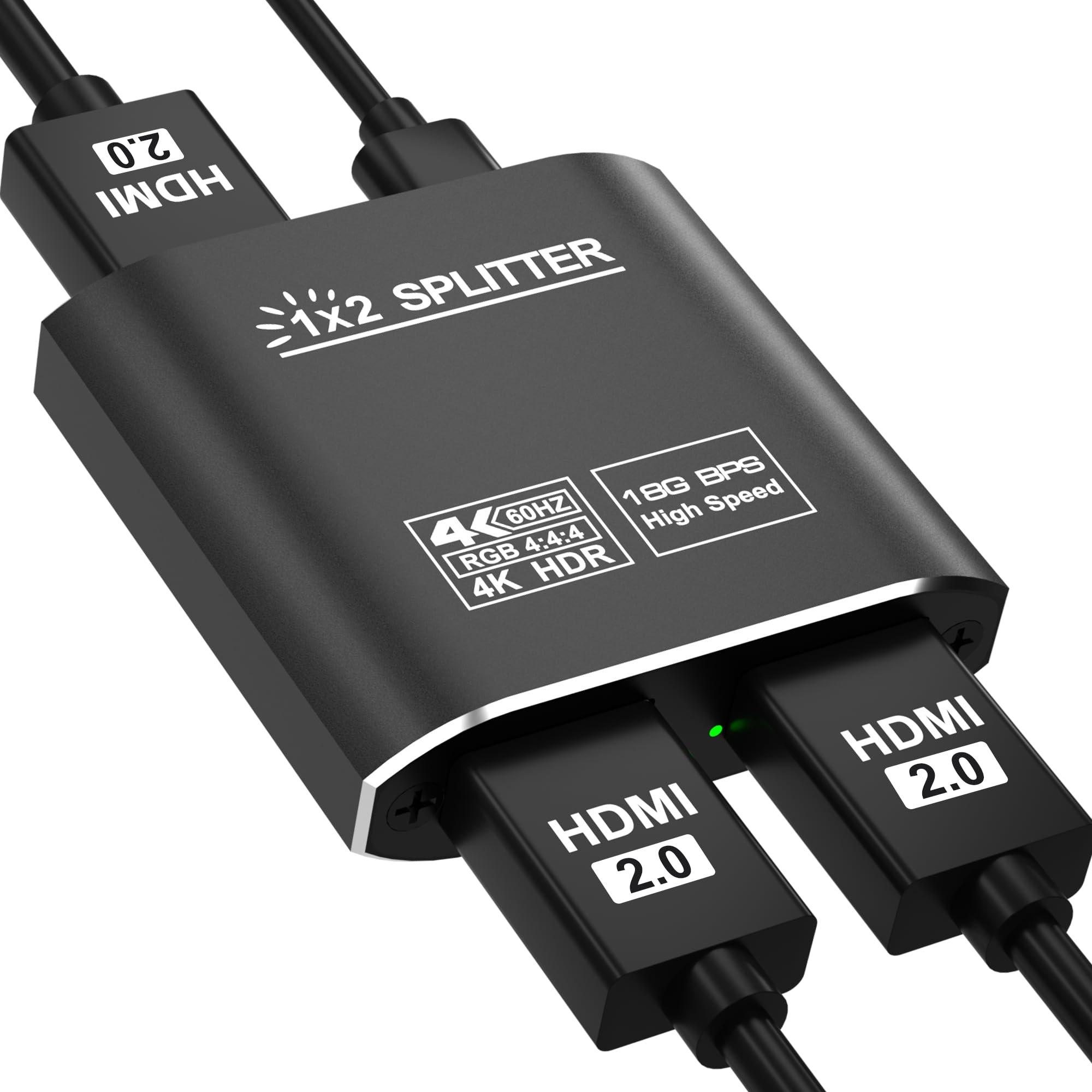 HDMI Splitter 1 in 2 Out, HDMI 2.0b 18Gbps 4K@60Hz HDR10 HDCP 2.2,Splitter for Dual Monitors Support EDID Management, for Laptop