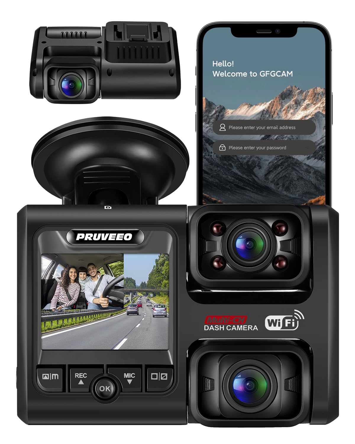 Pruveeo Dash Cam, Front And Inside 1080P Dual Fhd, Novatek Processor, Single-Channel 2160P, Built-In Wifi, 24H Parking Monitor, 